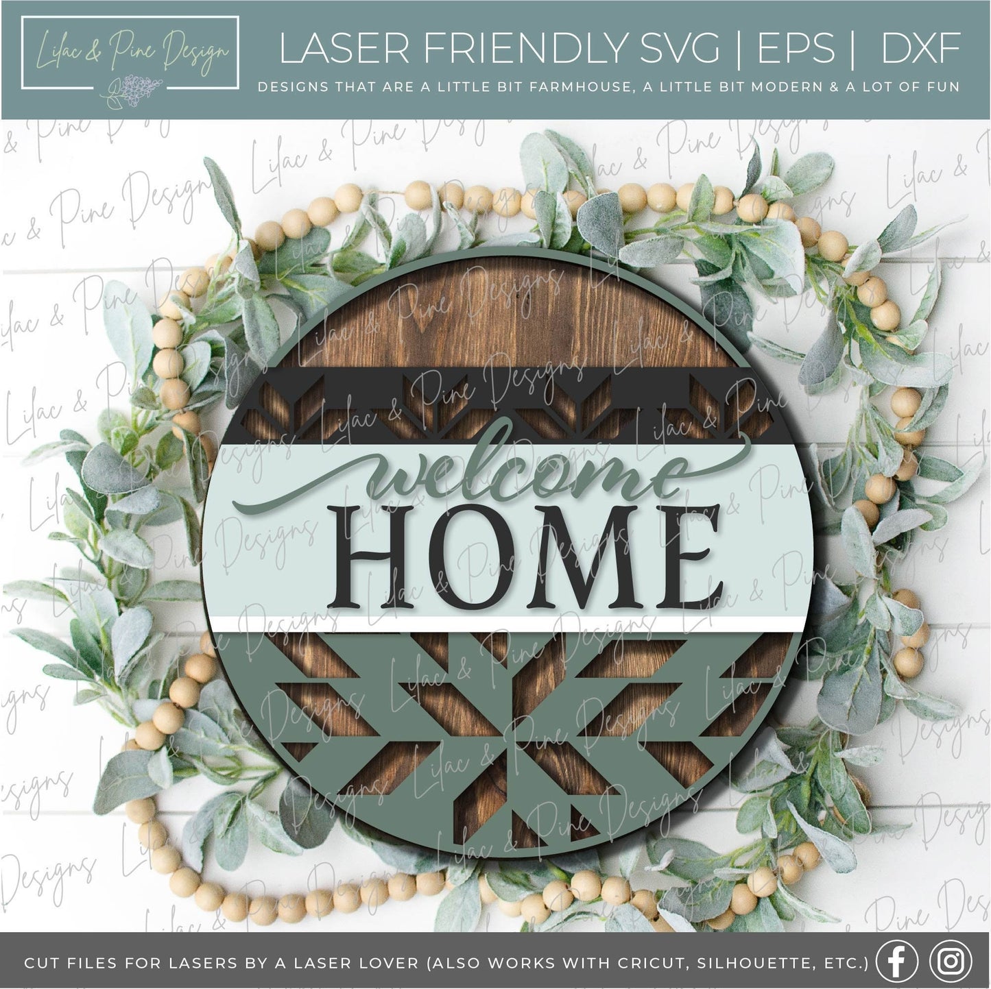 Welcome home Barn quilt door hanger, Welcome SVG, Boho Home door round, barn quilt sign, boho SVG, farmhouse svg, Glowforge file, laser svg