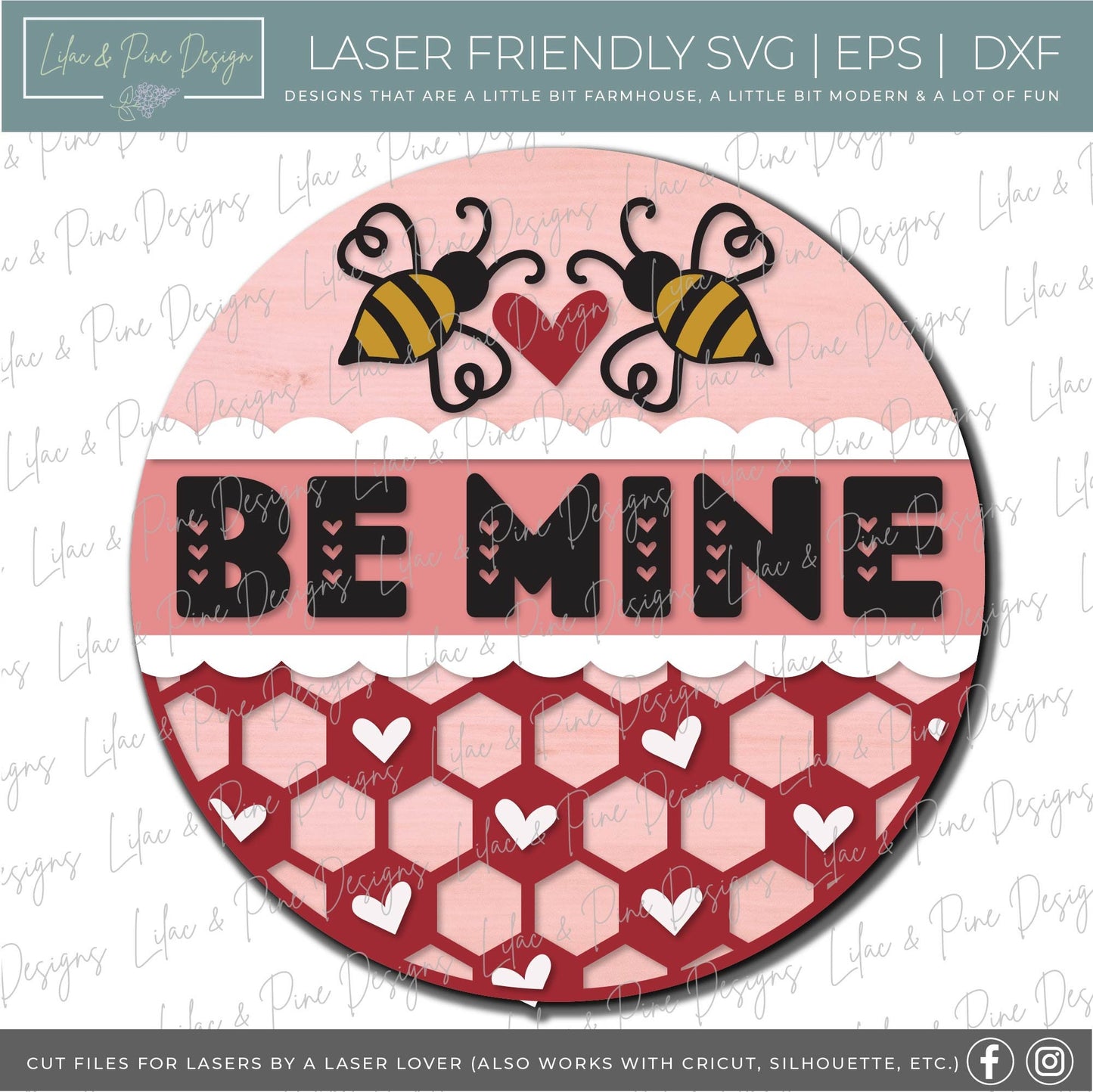 Be Mine Bee door hanger, Valentine door hanger svg, Valentines Day Welcome round SVG, Bee SVG, honeycomb SVG, Glowforge file, laser svg