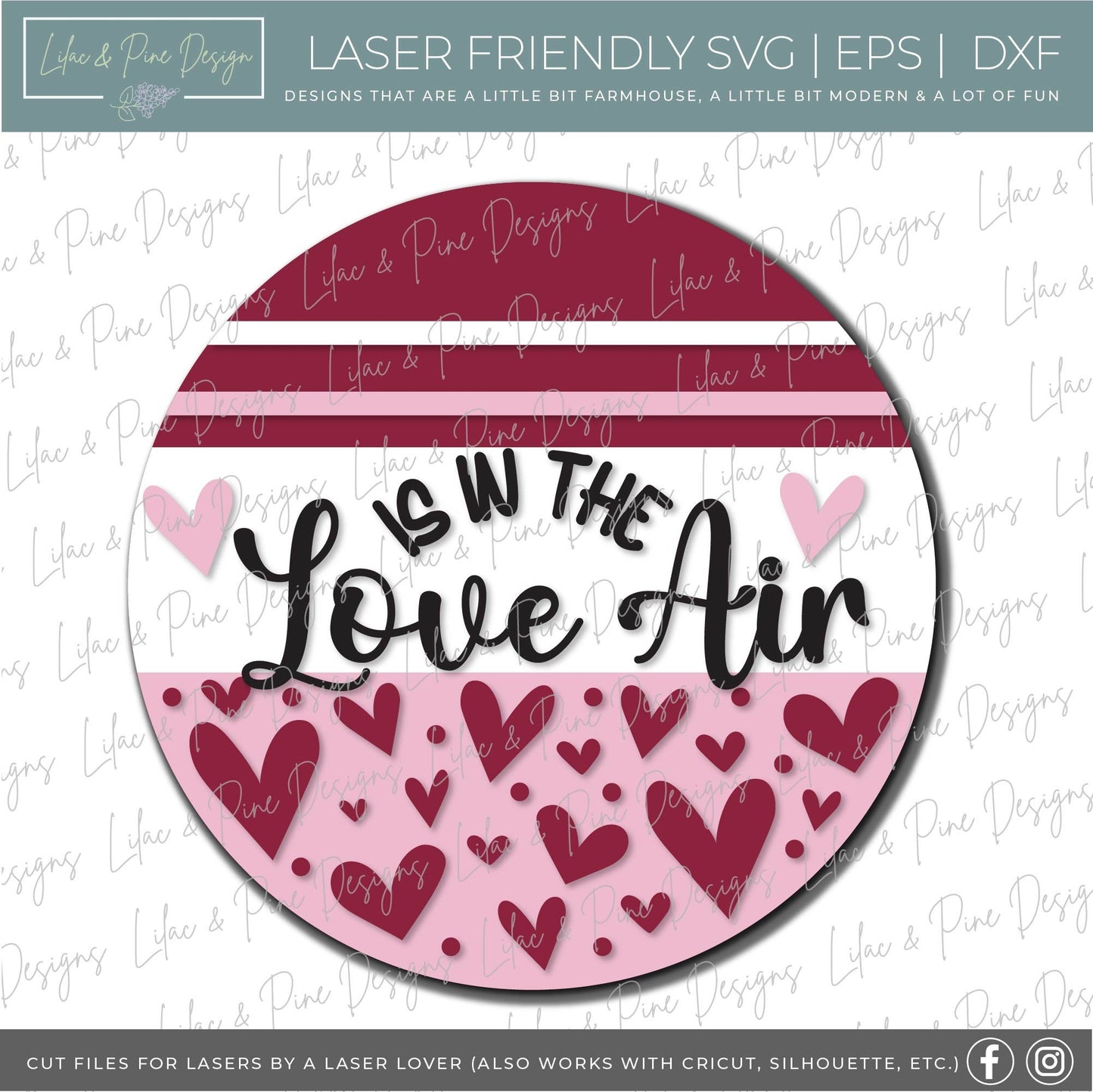 Love is in the Air door hanger, Heart Welcome sign SVG, Valentine door round SVG, Valentines Day decor SVG, Glowforge file, laser svg