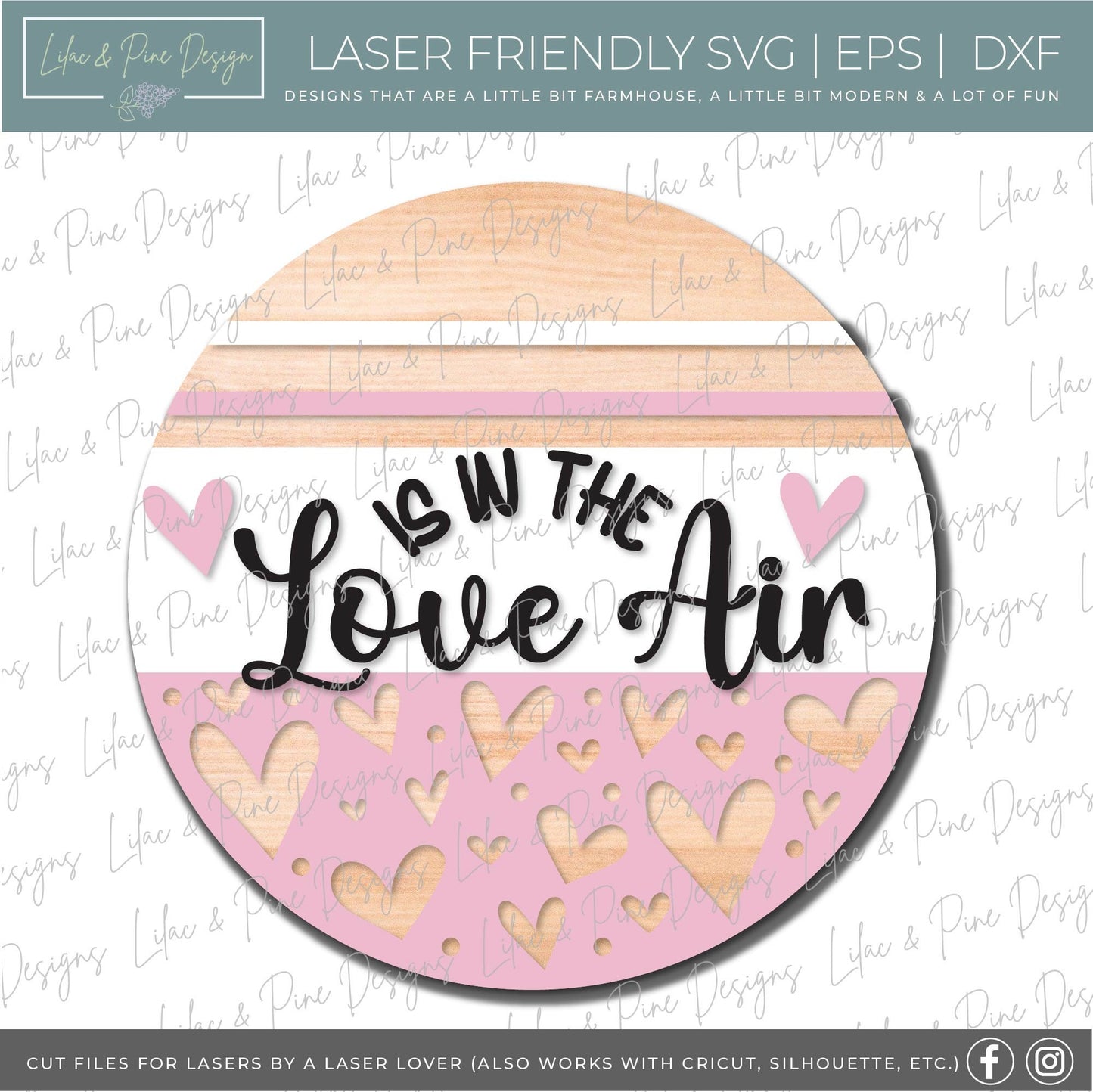 Love is in the Air door hanger, Heart Welcome sign SVG, Valentine door round SVG, Valentines Day decor SVG, Glowforge file, laser svg