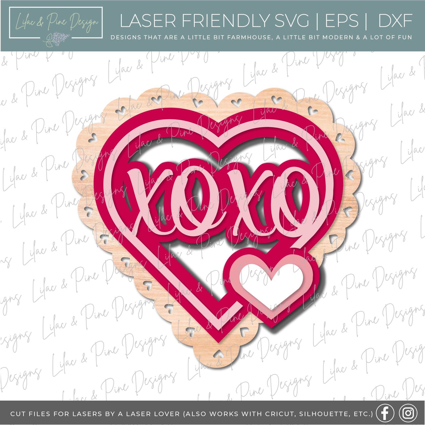 XOXO heart door hanger, Personalized Heart Welcome SVG, Scalloped heart, Valentine sign svg, Valentines Day decor, Glowforge file, laser svg