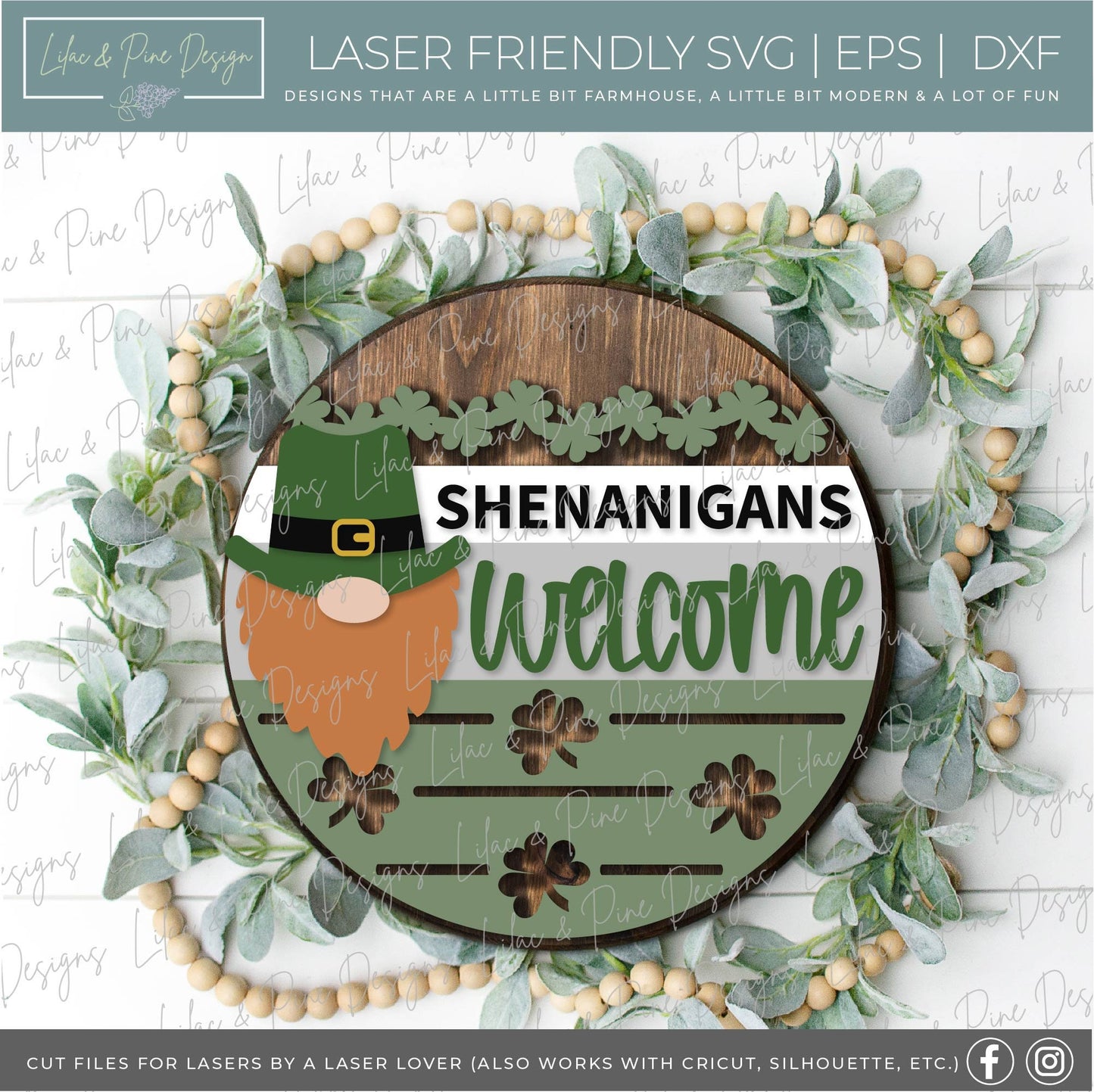 St Patricks Day door hanger bundle, St Pattys sign SVG, Shamrock svg, Leprechaun gnome SVG, plaid sign, Glowforge files, laser cut file