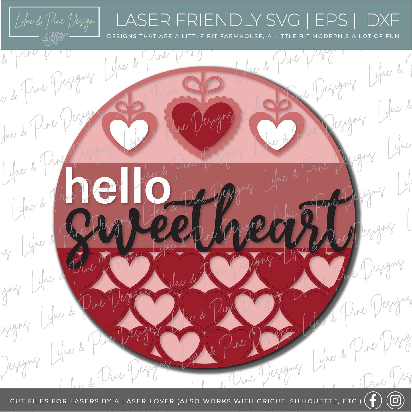 hello sweetheart SVG, Valentine door hanger, Valentines Day Welcome door round SVG, Valentines farmhouse decor, Glowforge file, laser svg