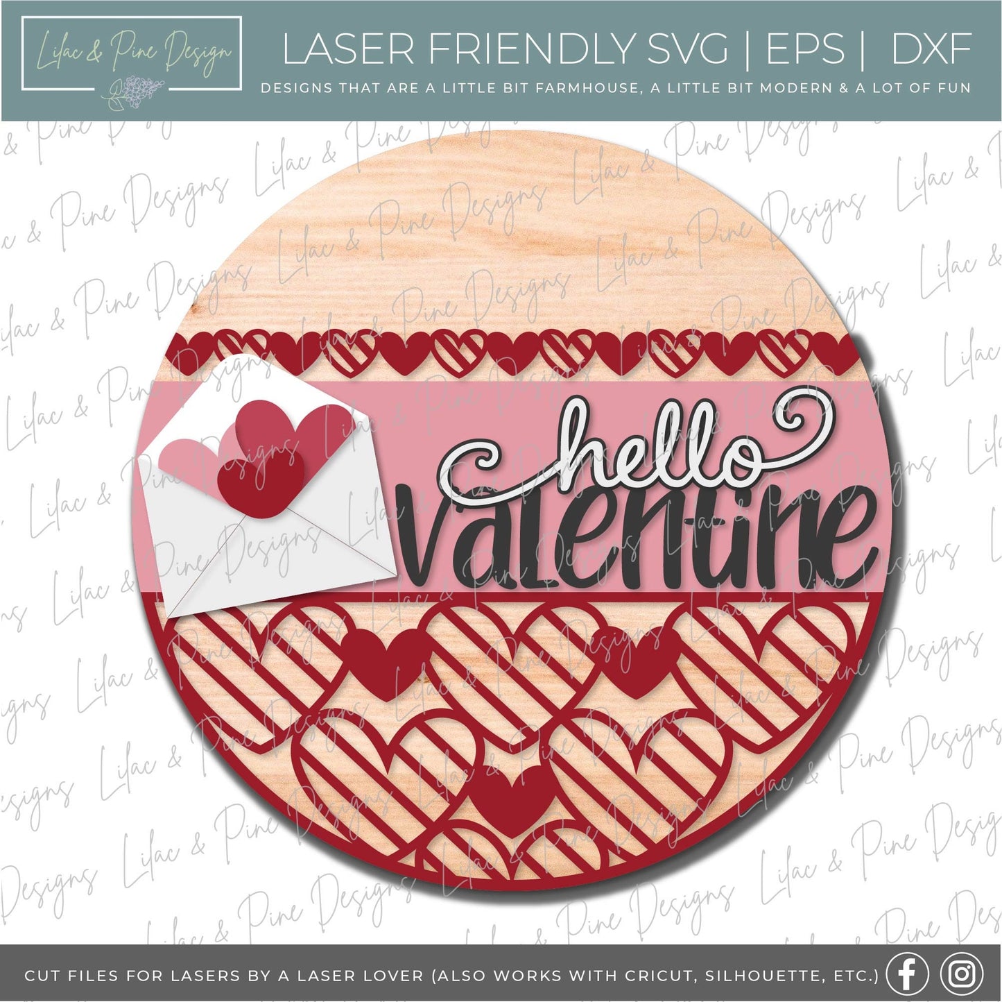 hello Valentine sign SVG, Valentine door hanger, Valentine envelope svg, heart SVG, Valentine door decor, Glowforge file, laser svg