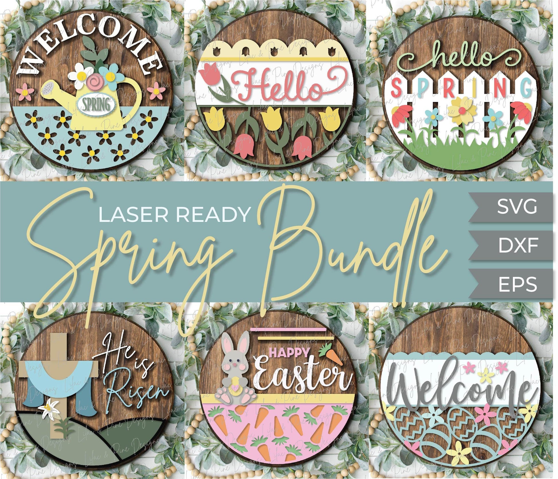 Spring welcome sign bundle, Easter sign bundle SVG, tulip SVG, Easter egg svg, bunny laser file, cross SVG, Glowforge files, laser cut file