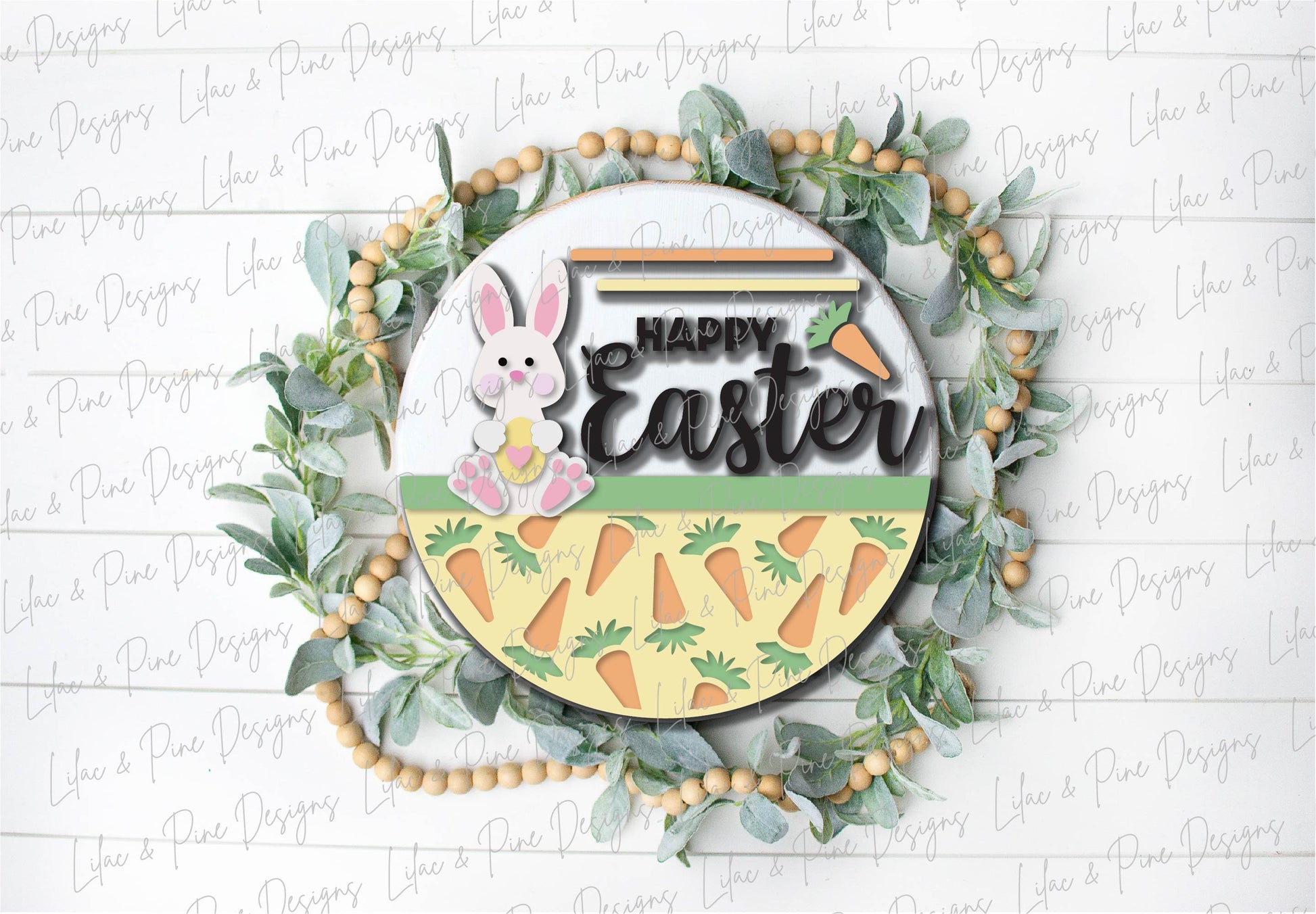 Happy Easter round sign SVG, Easter bunny door hanger, bunny and carrot sign svg, Welcome round, Easter decor, Glowforge Svg, laser cut file