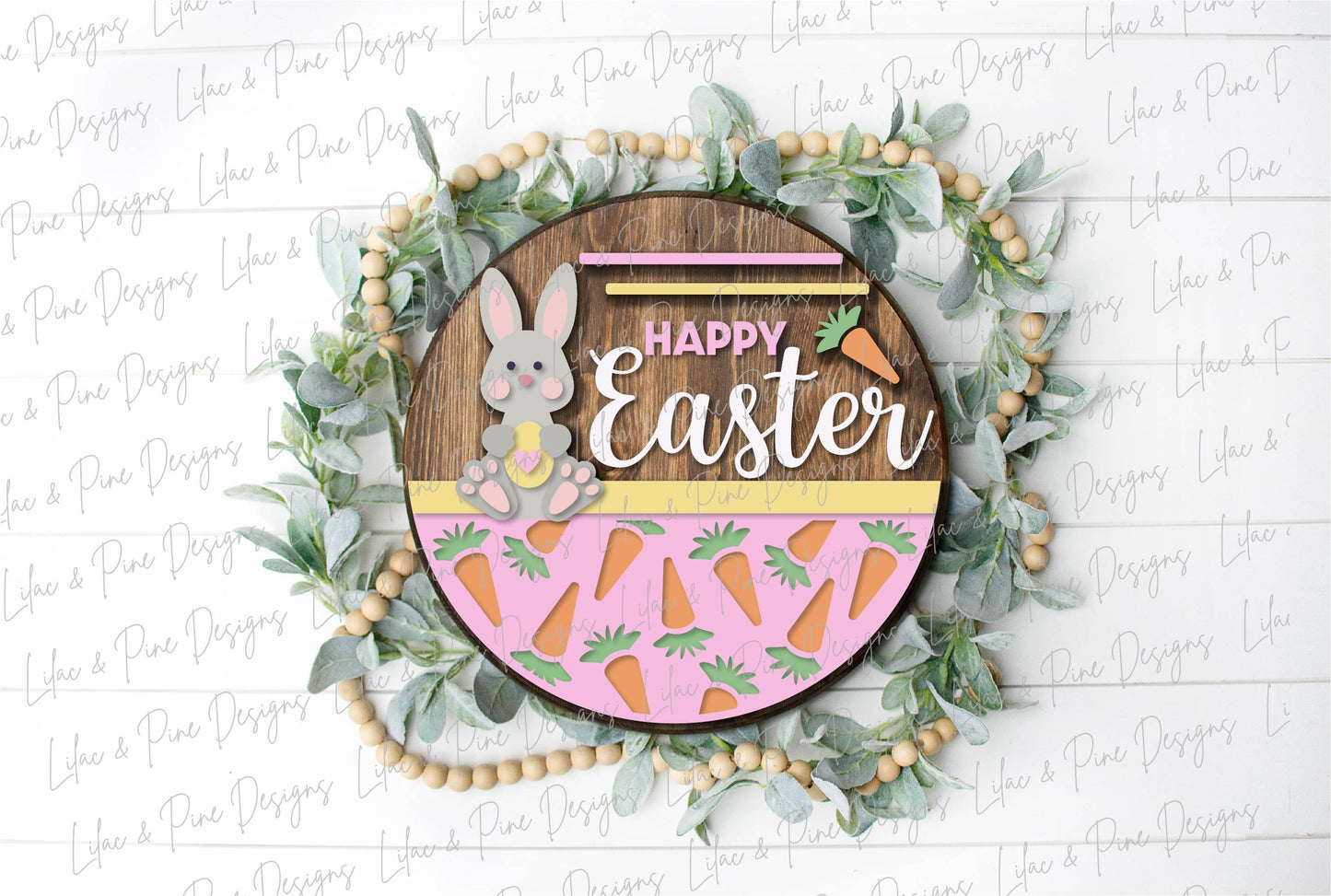 Happy Easter round sign SVG, Easter bunny door hanger, bunny and carrot sign svg, Welcome round, Easter decor, Glowforge Svg, laser cut file