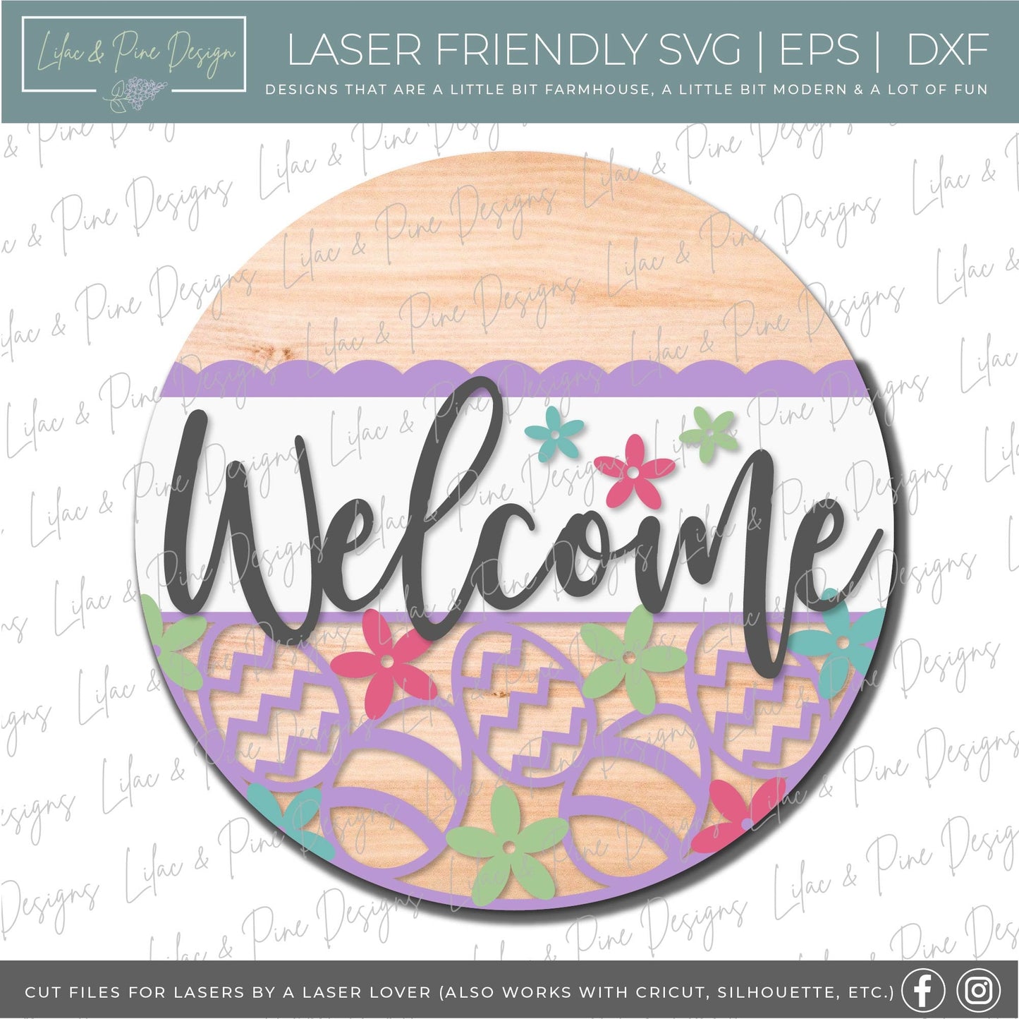 Welcome Easter round sign SVG, Easter egg door hanger, Easter Egg sign svg, Spring Welcome SVG, Easter decor, Glowforge Svg, laser cut file