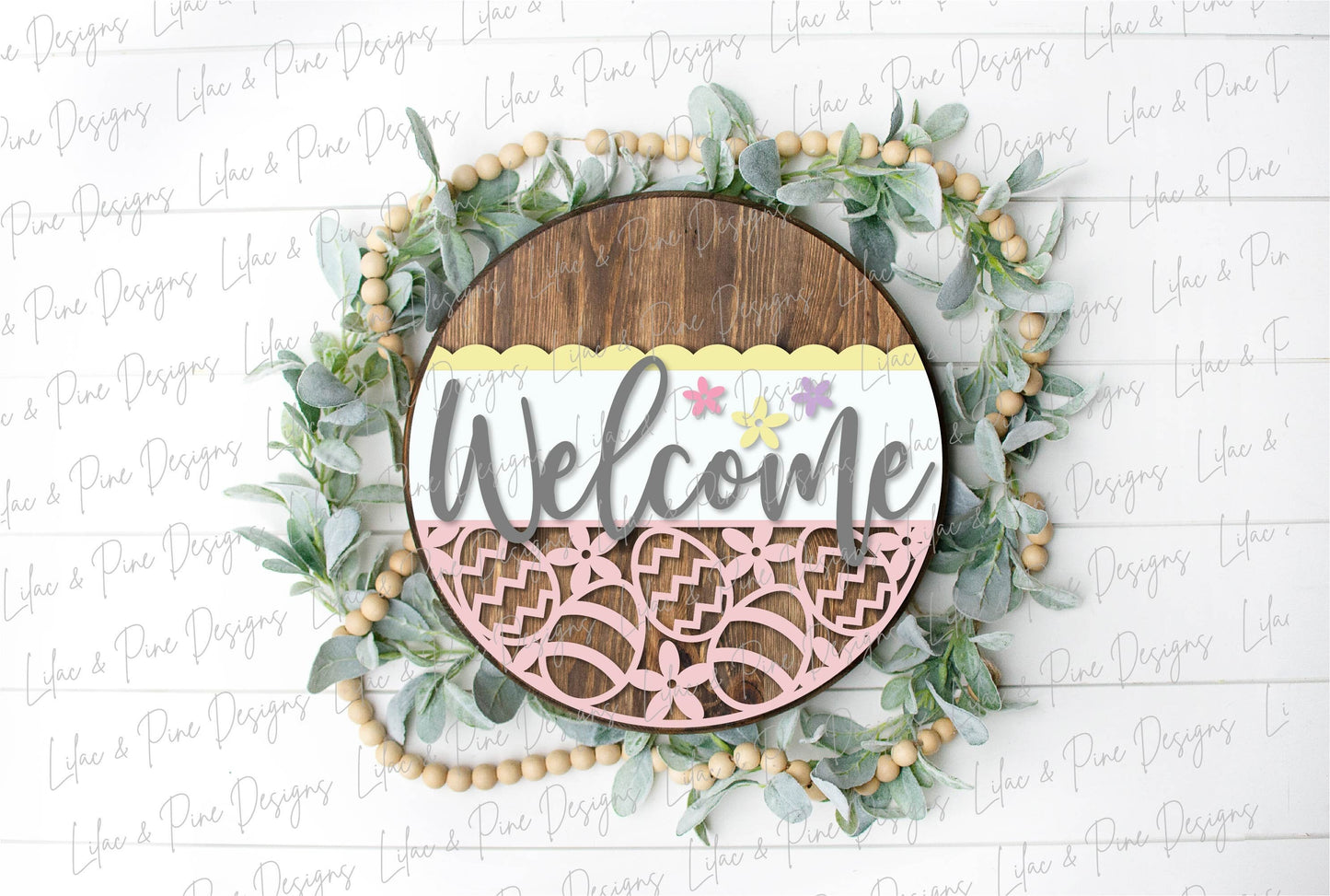 Welcome Easter round sign SVG, Easter egg door hanger, Easter Egg sign svg, Spring Welcome SVG, Easter decor, Glowforge Svg, laser cut file