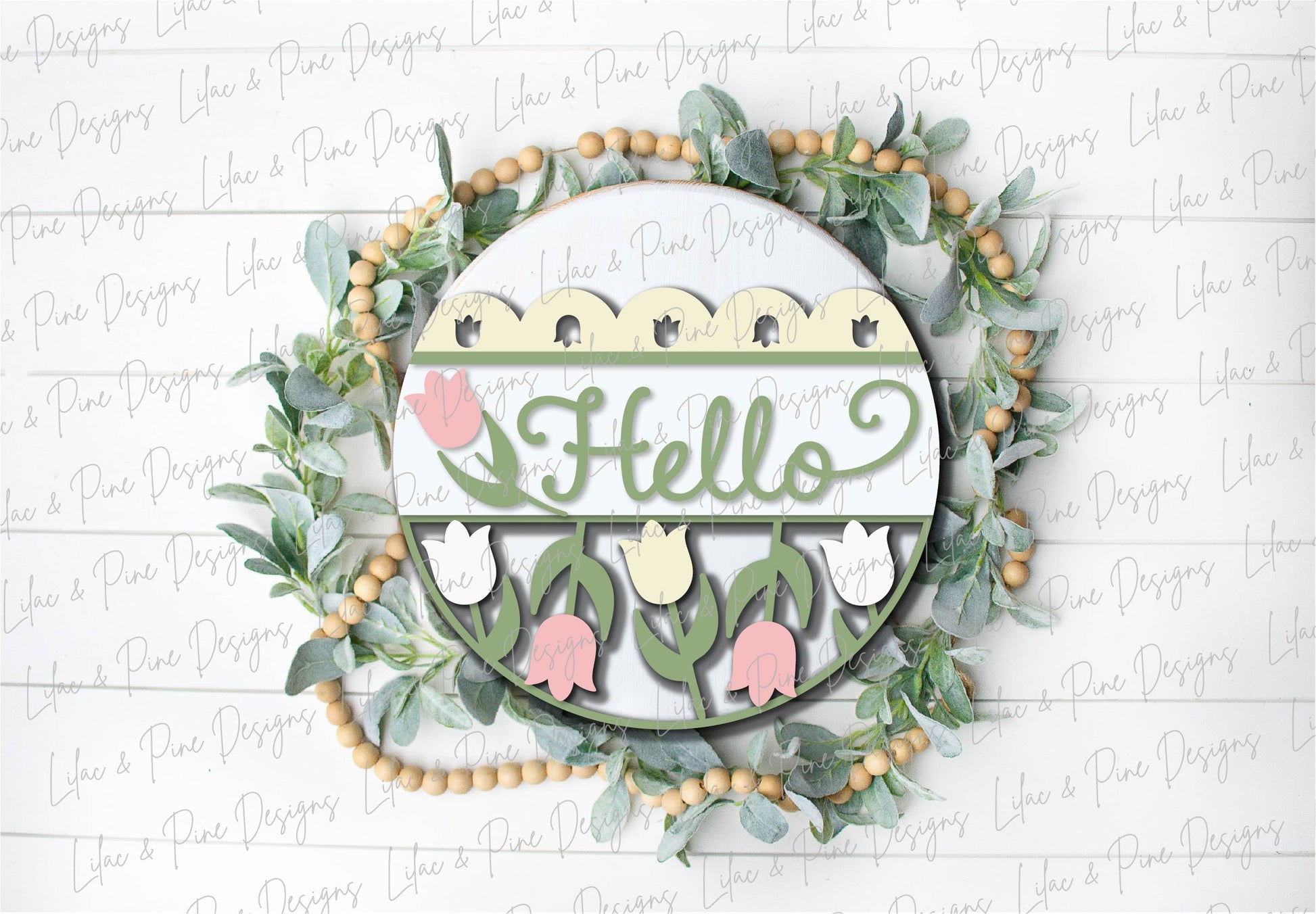 Hello Tulip door hanger SVG, Spring porch sign, Tulip svg, Spring Welcome SVG, Spring decor, door sign, Glowforge Svg, laser cut file