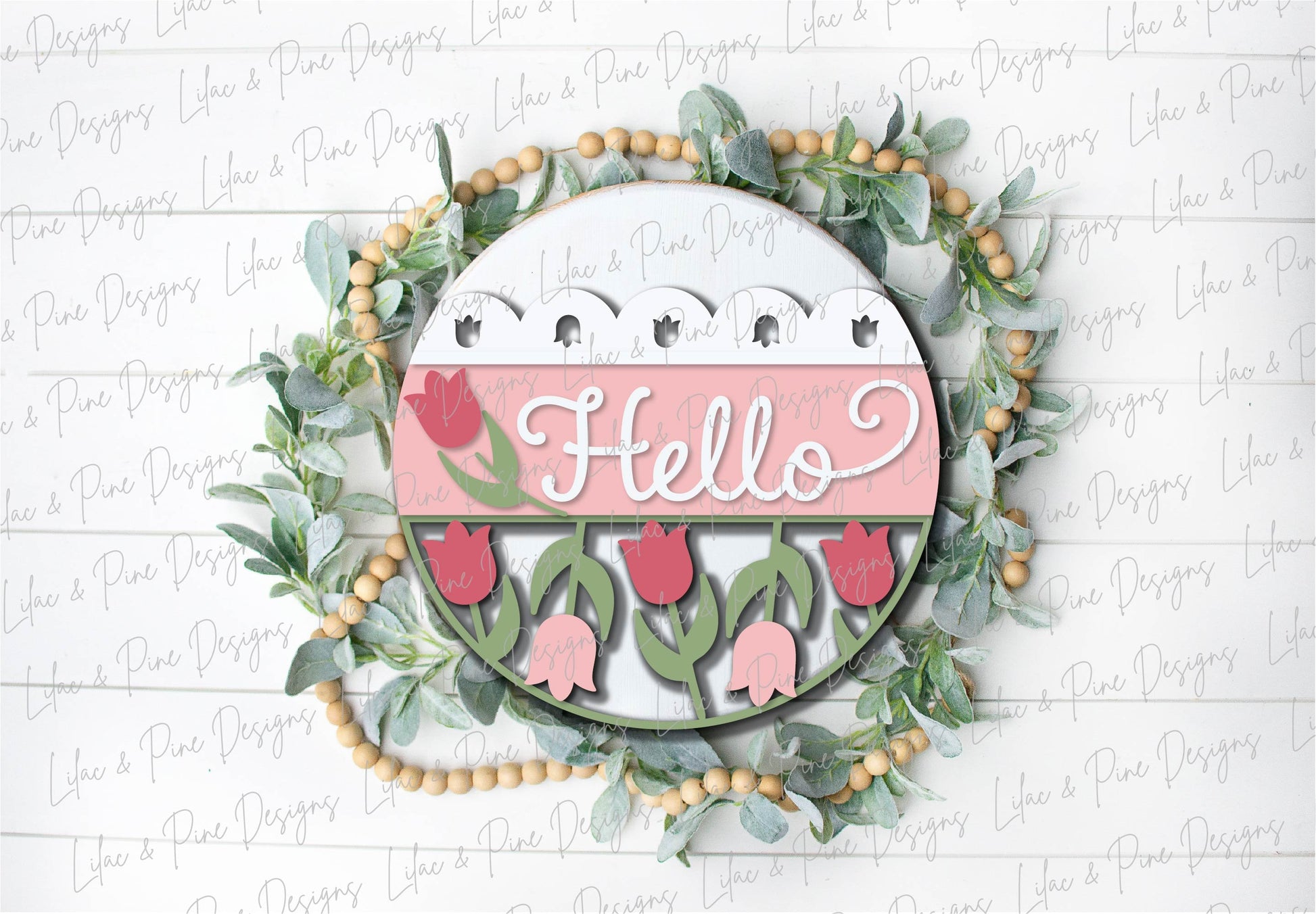 Hello Tulip door hanger SVG, Spring porch sign, Tulip svg, Spring Welcome SVG, Spring decor, door sign, Glowforge Svg, laser cut file