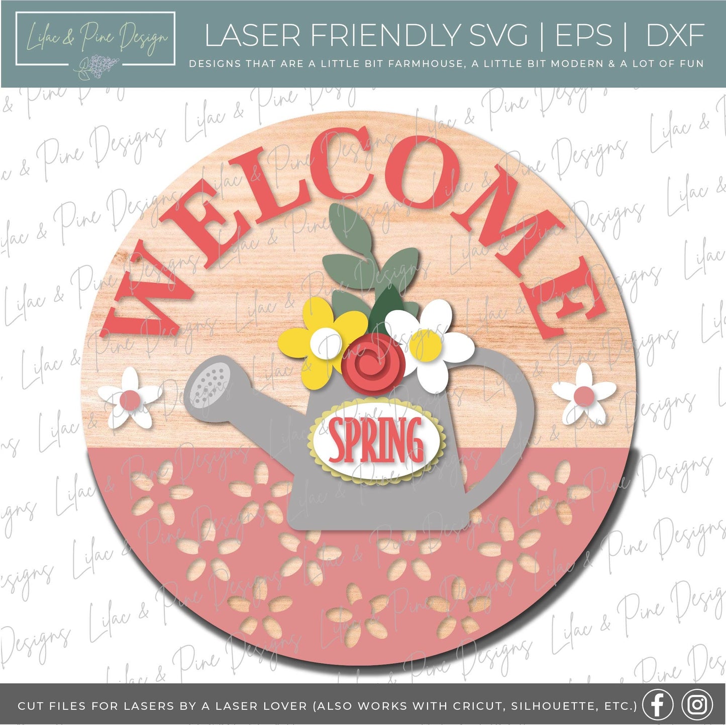 Welcome Spring door hanger SVG, Spring porch sign, Welcome sign SVG, Spring Welcome SVG, Spring decor, Glowforge Svg, laser cut file