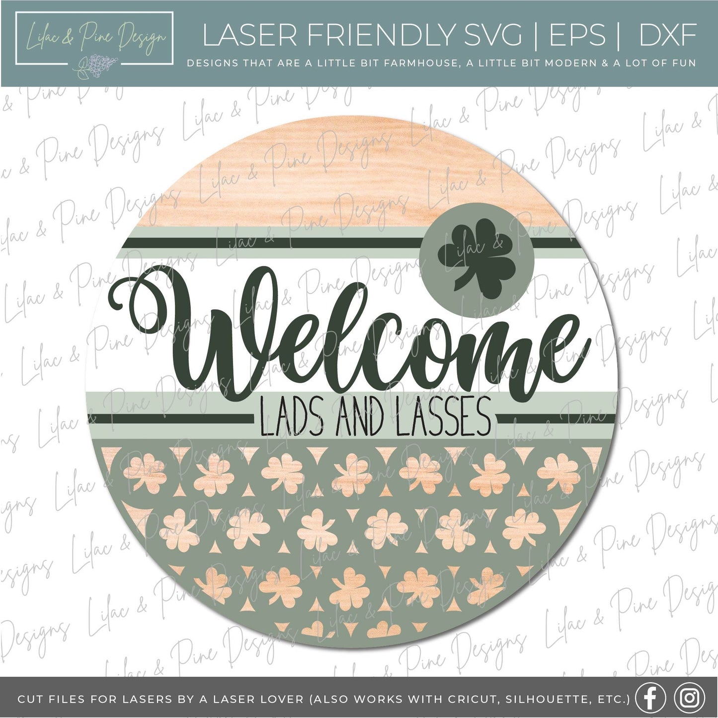 St Patricks Welcome door hanger SVG, welcome lads and lasses sign, St Paddy welcome SVG, shamrock SVG, Glowforge file, laser svg