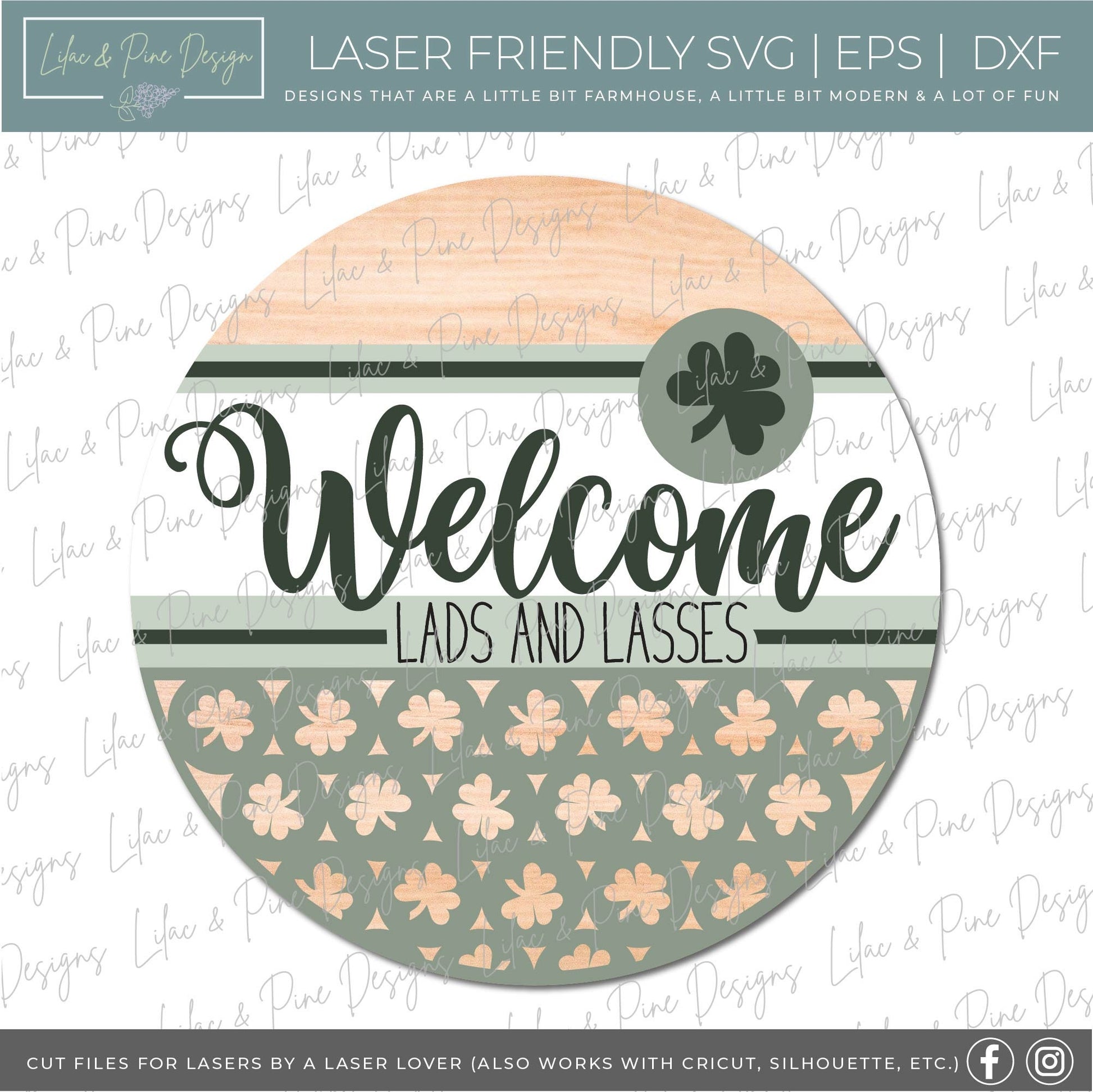 St Patricks Welcome door hanger SVG, welcome lads and lasses sign, St Paddy welcome SVG, shamrock SVG, Glowforge file, laser svg