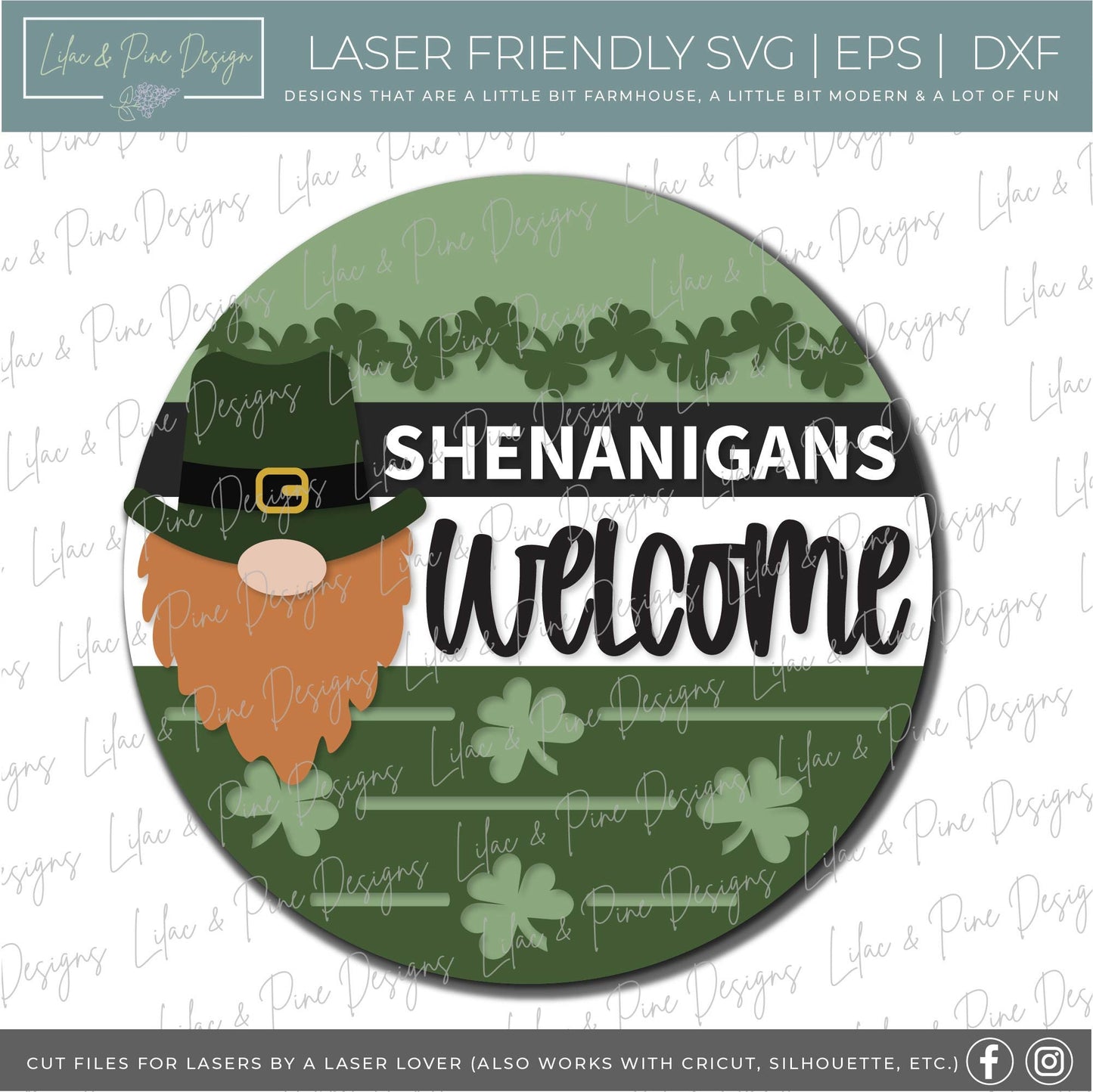 St Patrick Welcome door hanger SVG, Gnome Leprechaun SVG, Shenanigans Welcome sign, St Paddy svg, shamrock SVG, Glowforge file, laser svg