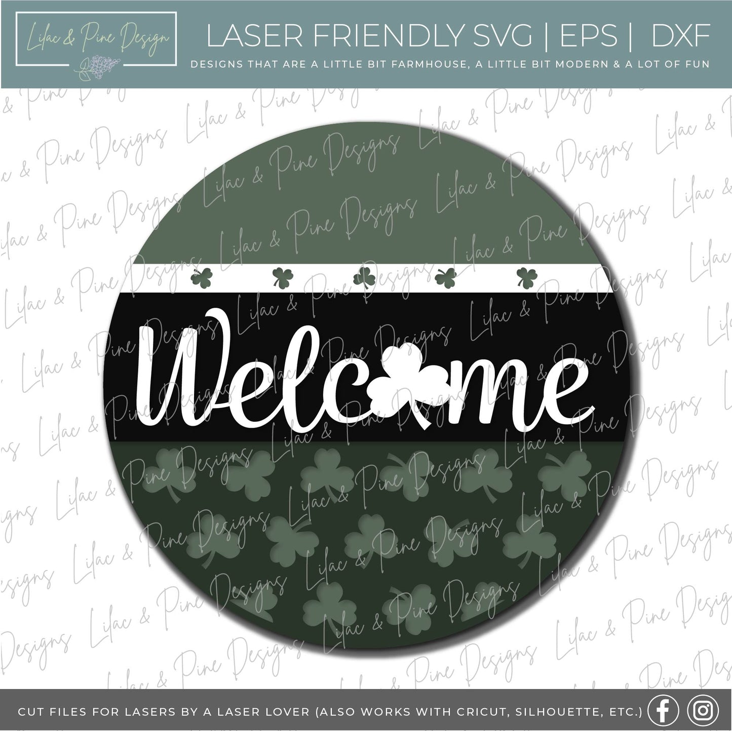 St Patricks Day Welcome door hanger, Shamrock Welcome SVG, St Paddy Welcome sign, St Patricks decor, clover SVG, Glowforge file, laser svg