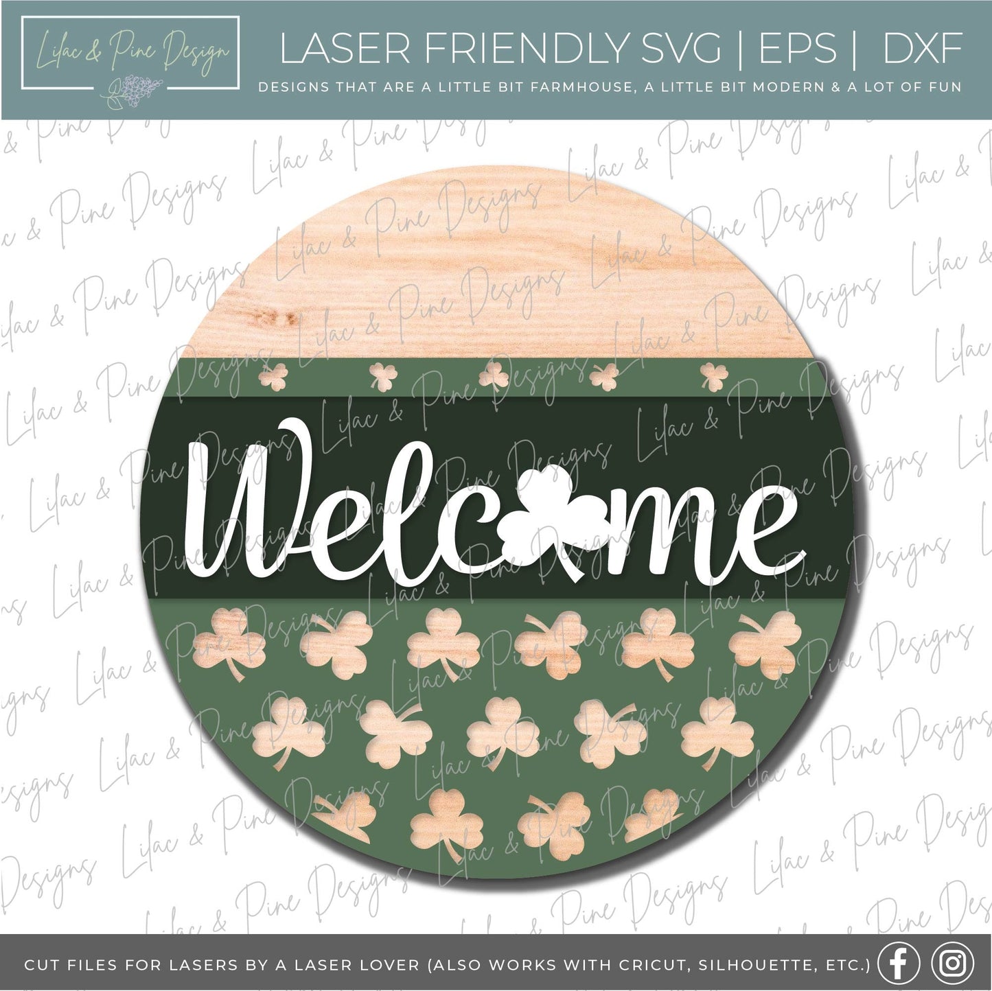 St Patricks Day Welcome door hanger, Shamrock Welcome SVG, St Paddy Welcome sign, St Patricks decor, clover SVG, Glowforge file, laser svg