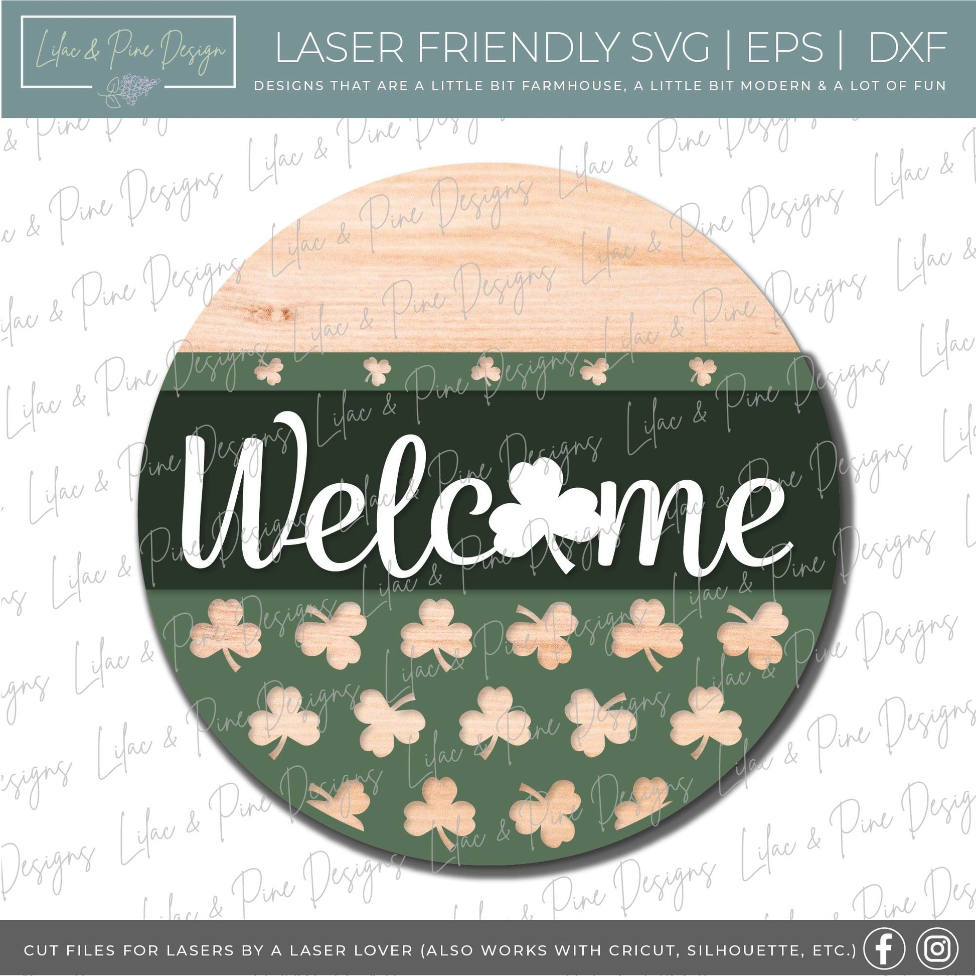 St Patricks Day Welcome door hanger, Shamrock Welcome SVG, St Paddy Welcome sign, St Patricks decor, clover SVG, Glowforge file, laser svg