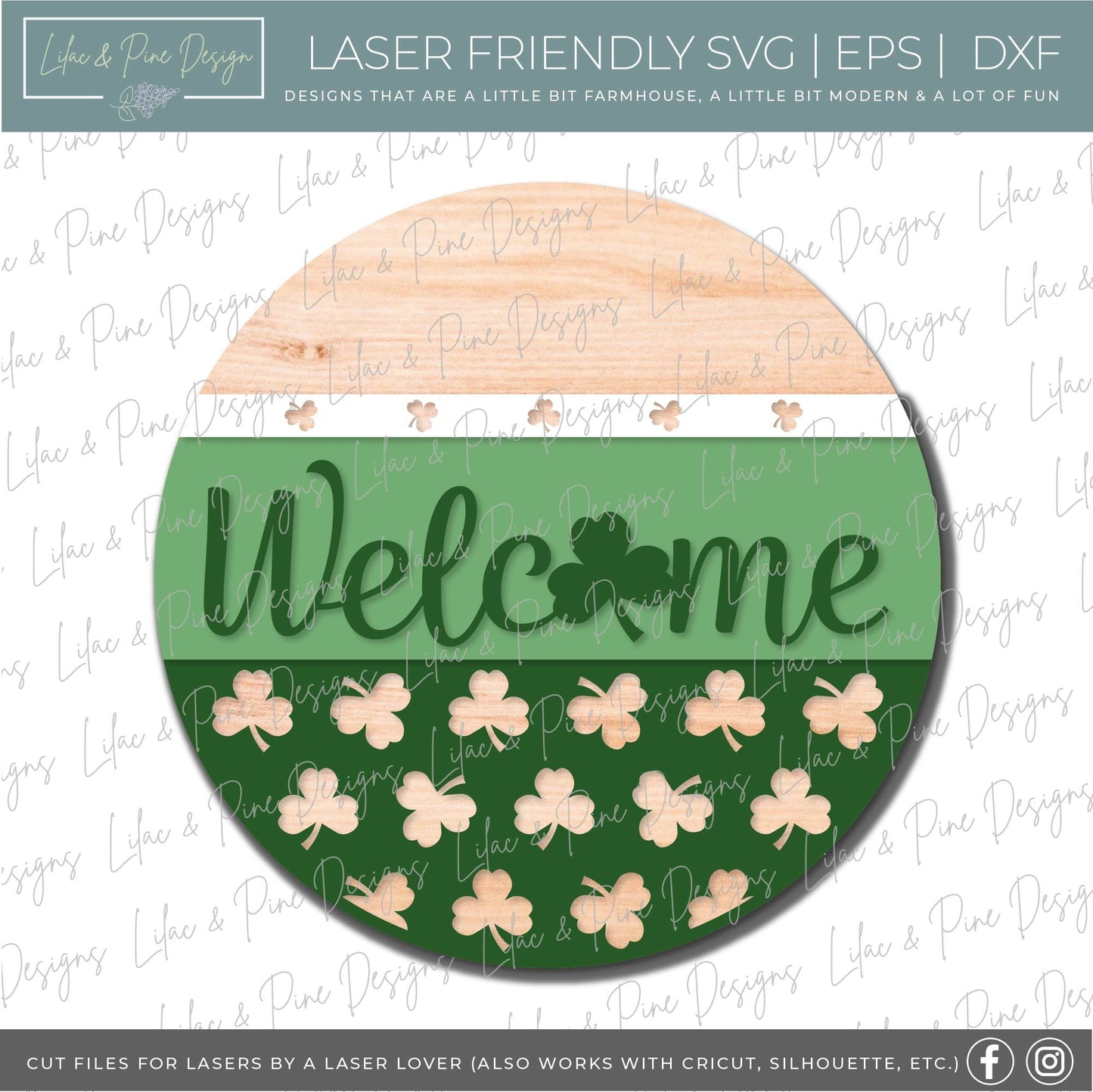 St Patricks Day Welcome door hanger, Shamrock Welcome SVG, St Paddy Welcome sign, St Patricks decor, clover SVG, Glowforge file, laser svg