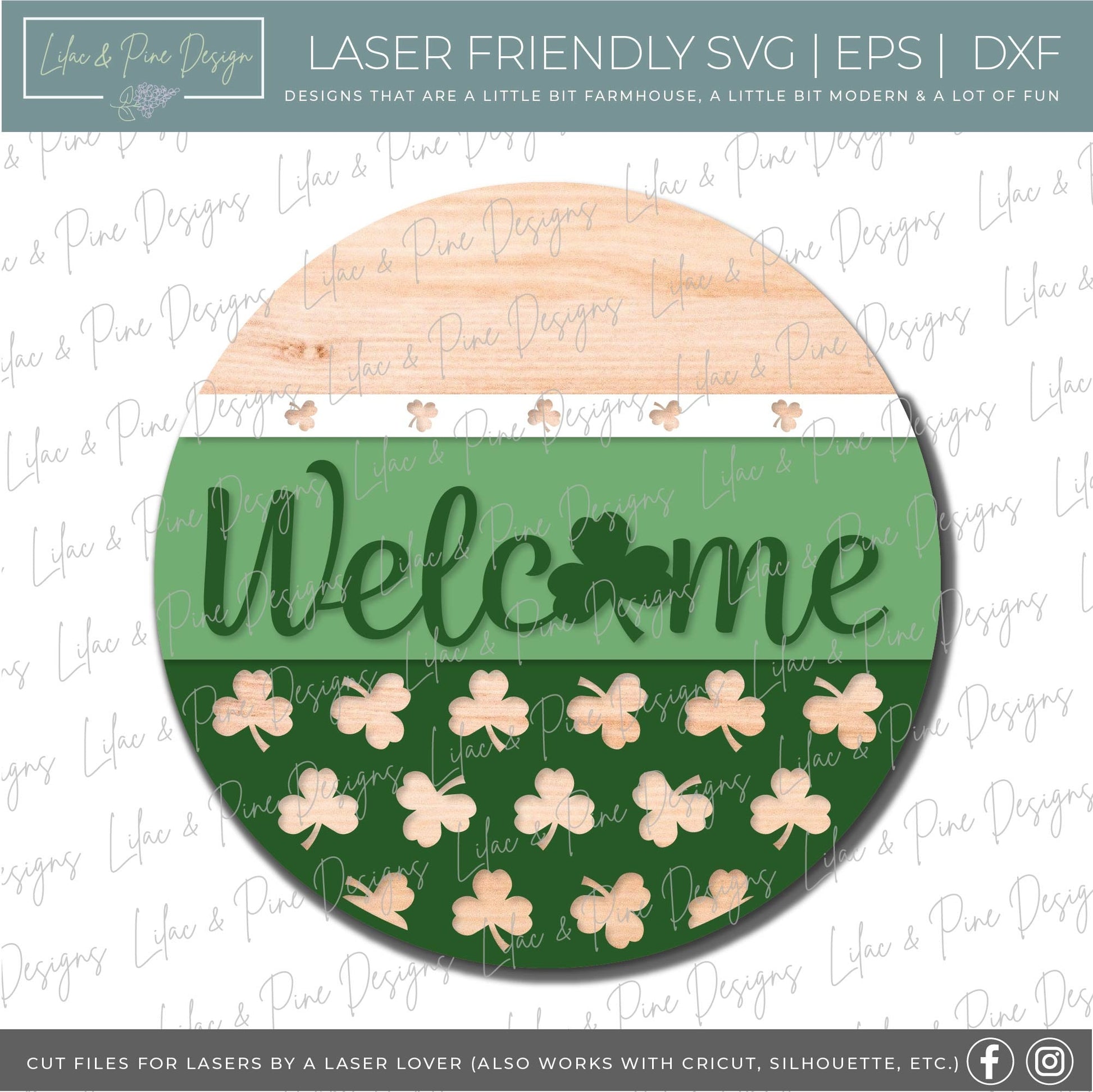 St Patricks Day Welcome door hanger, Shamrock Welcome SVG, St Paddy Welcome sign, St Patricks decor, clover SVG, Glowforge file, laser svg