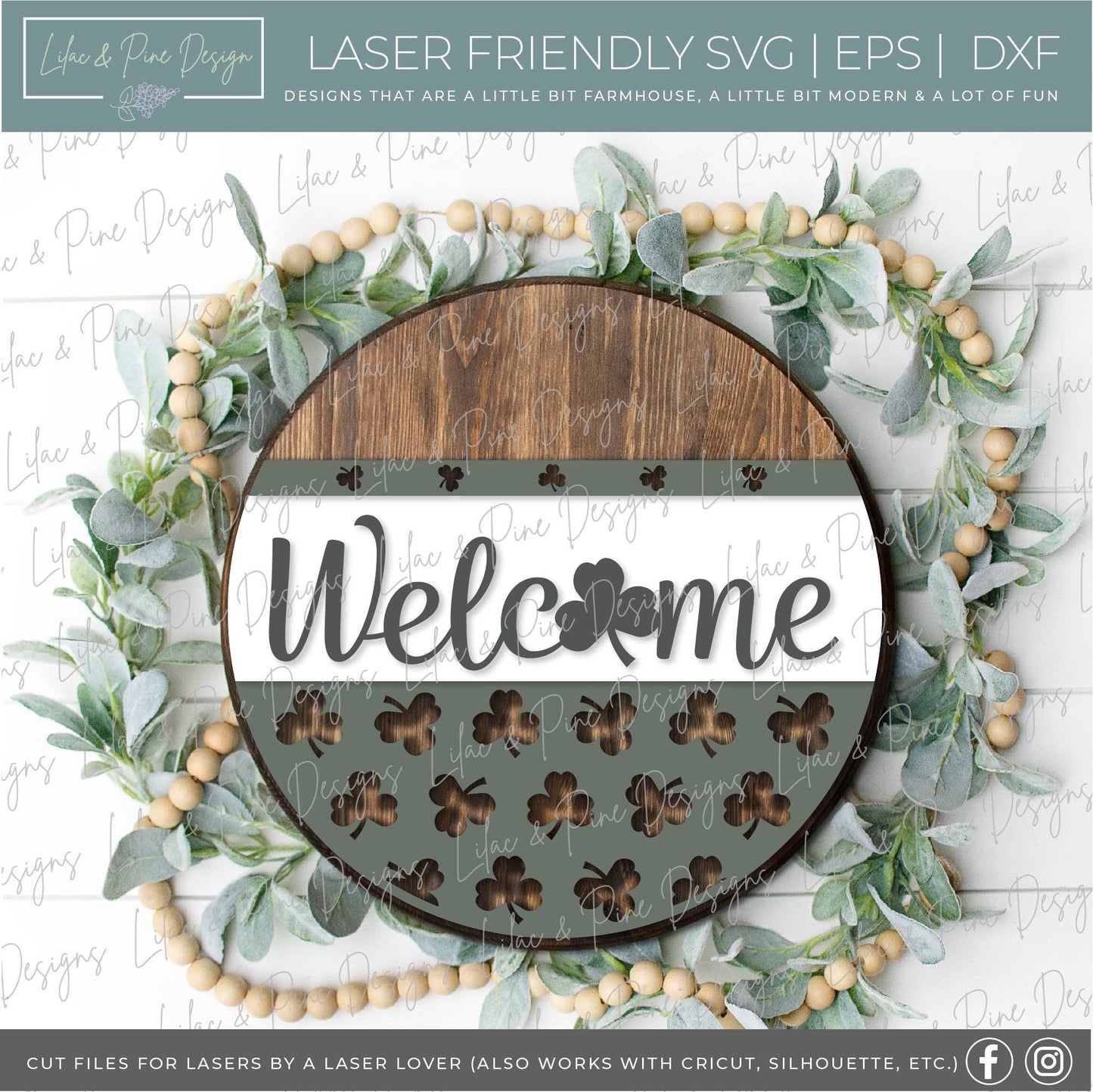St Patricks Day Welcome door hanger, Shamrock Welcome SVG, St Paddy Welcome sign, St Patricks decor, clover SVG, Glowforge file, laser svg