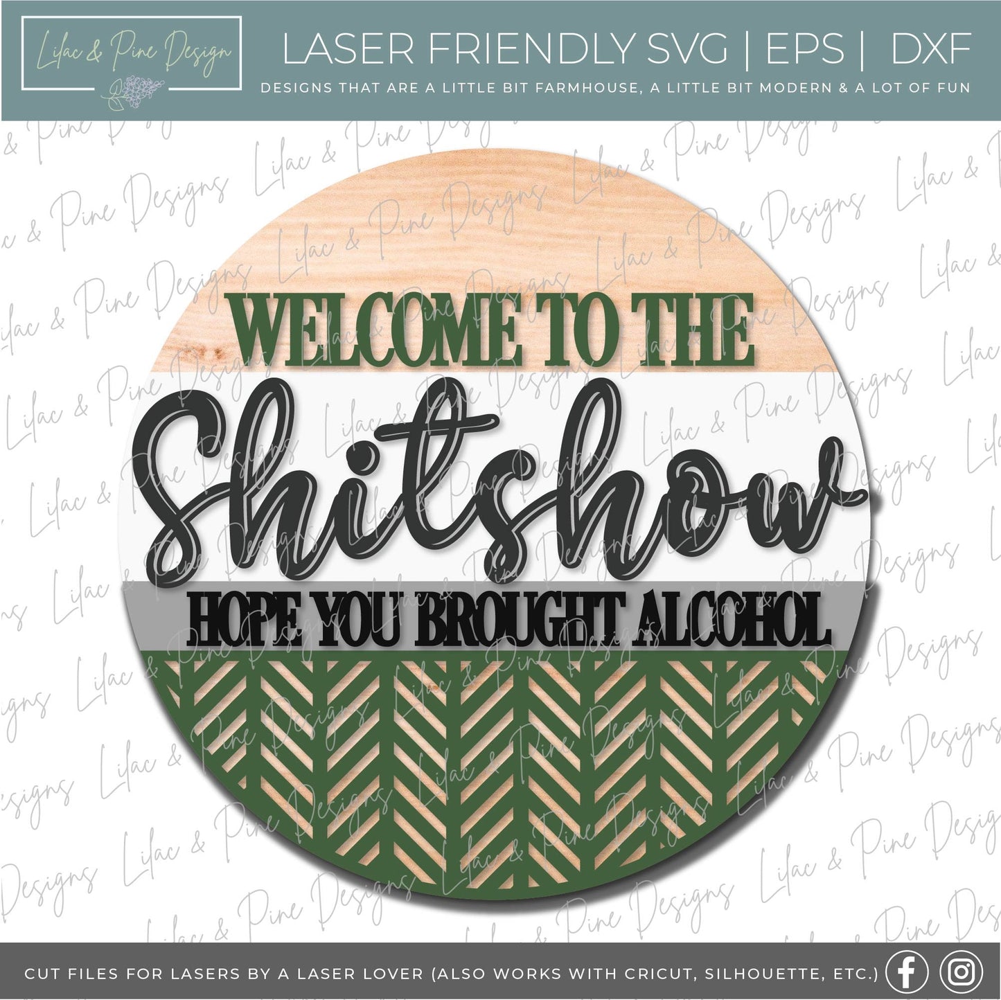 Welcome to the Shitshow door hanger, Shit show sign SVG, hope you brought alcohol SVG, boho sarcastic welcome, Glowforge Svg, laser cut file