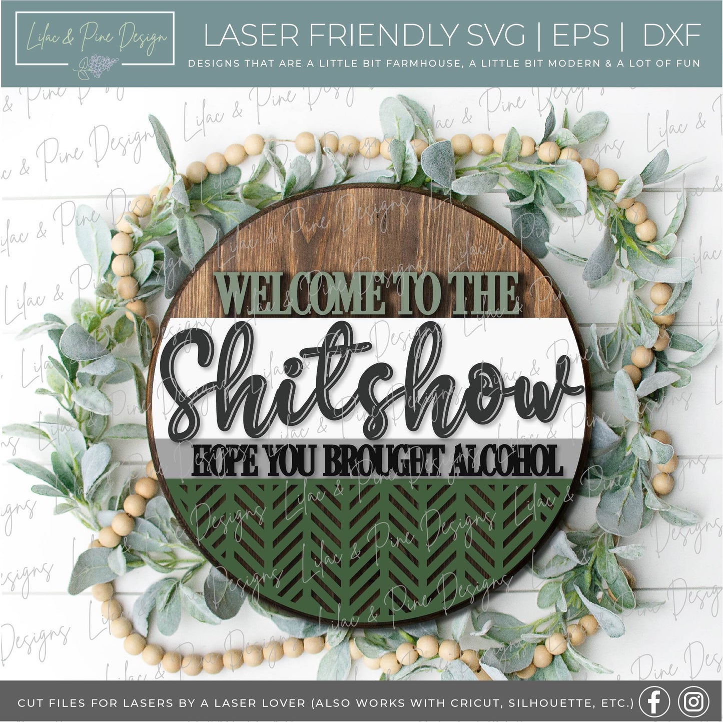 Welcome to the Shitshow door hanger, Shit show sign SVG, hope you brought alcohol SVG, boho sarcastic welcome, Glowforge Svg, laser cut file