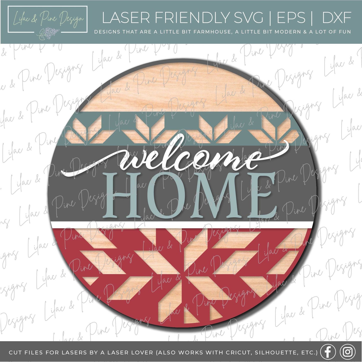 Welcome home Barn quilt door hanger, Welcome SVG, Boho Home door round, barn quilt sign, boho SVG, farmhouse svg, Glowforge file, laser svg