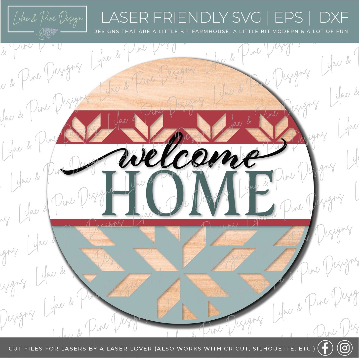 Welcome home Barn quilt door hanger, Welcome SVG, Boho Home door round, barn quilt sign, boho SVG, farmhouse svg, Glowforge file, laser svg