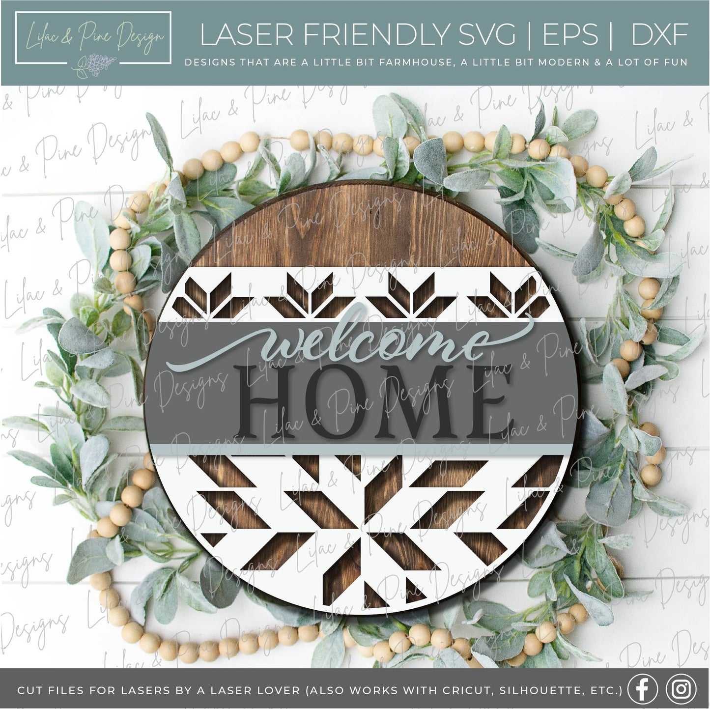 Welcome home Barn quilt door hanger, Welcome SVG, Boho Home door round, barn quilt sign, boho SVG, farmhouse svg, Glowforge file, laser svg