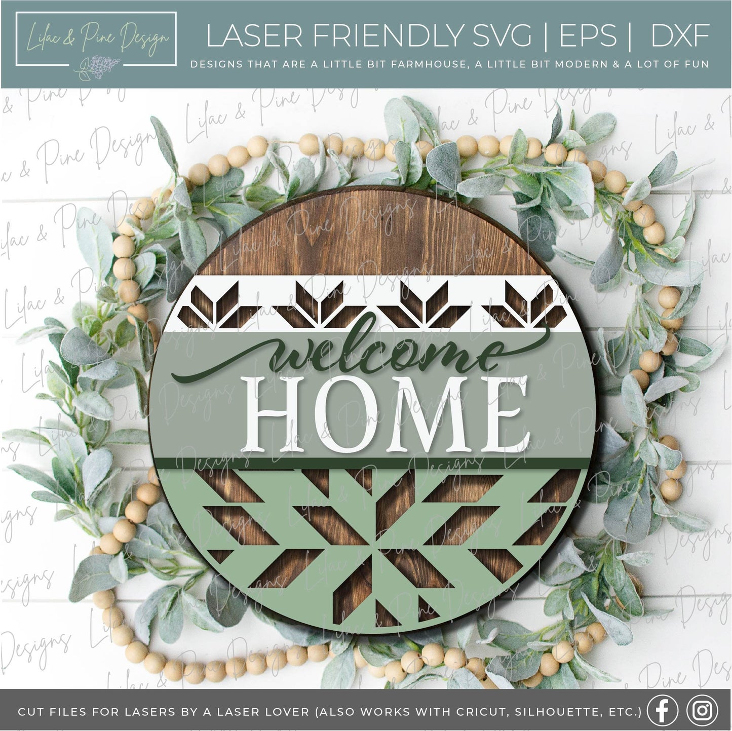 Welcome home Barn quilt door hanger, Welcome SVG, Boho Home door round, barn quilt sign, boho SVG, farmhouse svg, Glowforge file, laser svg
