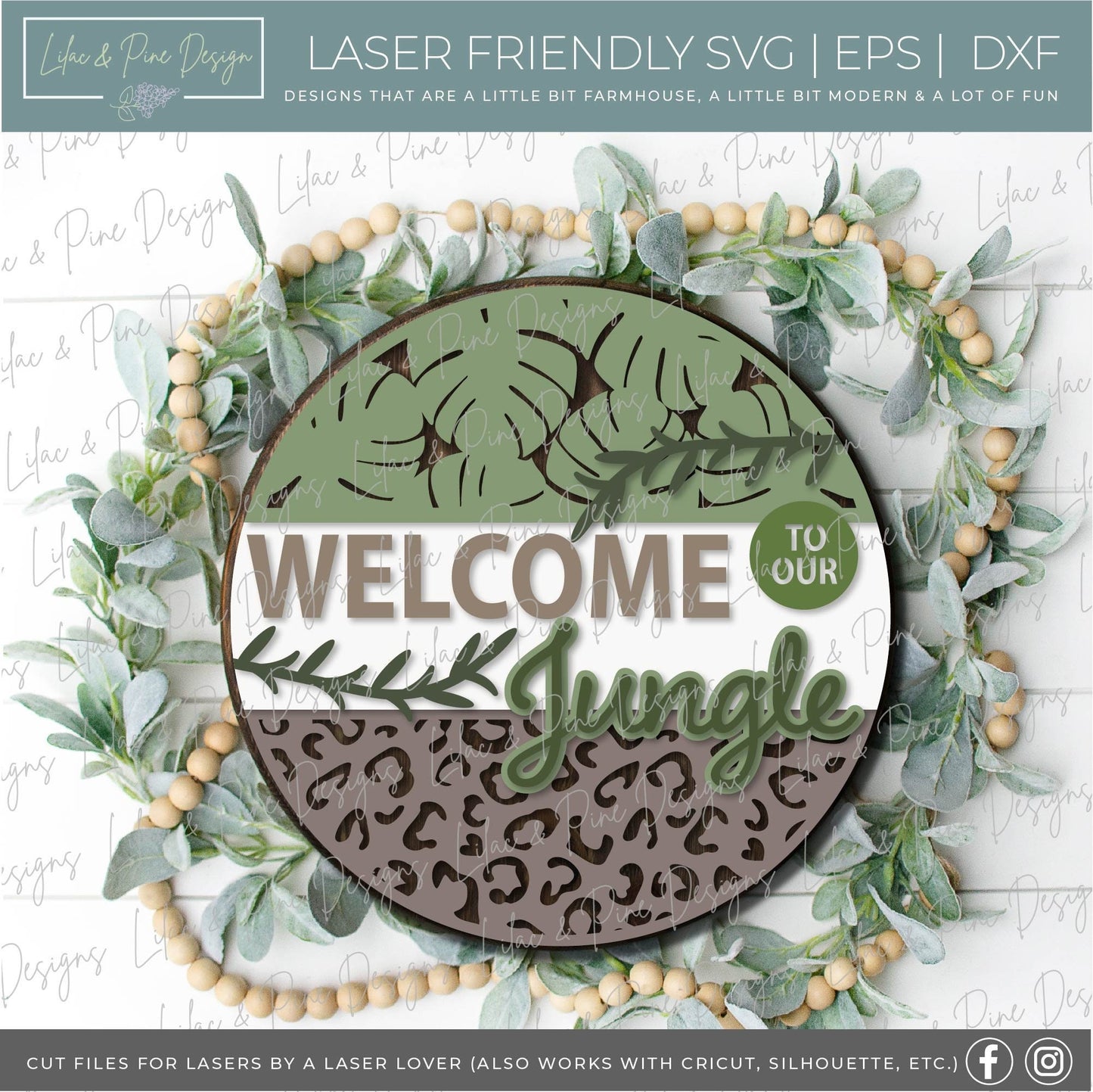 Jungle sign laser, Welcome sign SVG, leopard print SVG, plant SVG, door hanger svg, leopard sign svg, wild svg, Glowforge file, laser svg