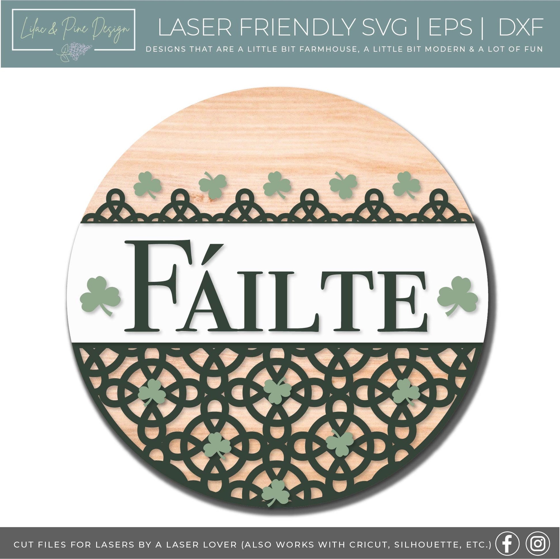 St Patricks Welcome door hanger SVG, Irish welcome sign, Failte sign SVG, Celtic welcome svg, shamrock SVG, Glowforge file, laser svg