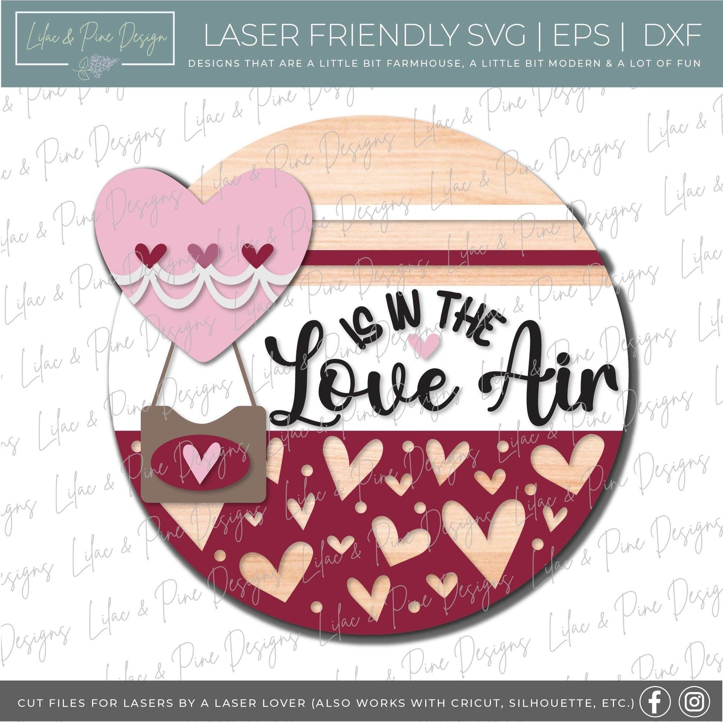 Love is in the Air door hanger, Heart Welcome sign SVG, Valentine door round SVG, Valentines Day decor SVG, Glowforge file, laser svg
