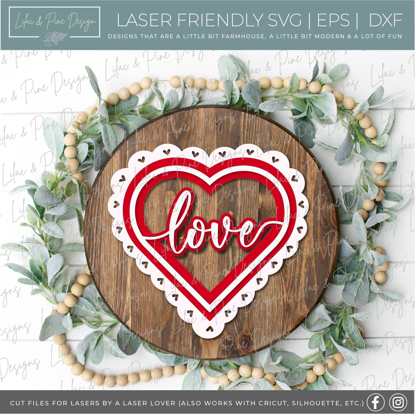 Love heart shaped door hanger, Scalloped Heart Welcome sign SVG, Valentine sign SVG, Valentines Day decor SVG, Glowforge file, laser svg