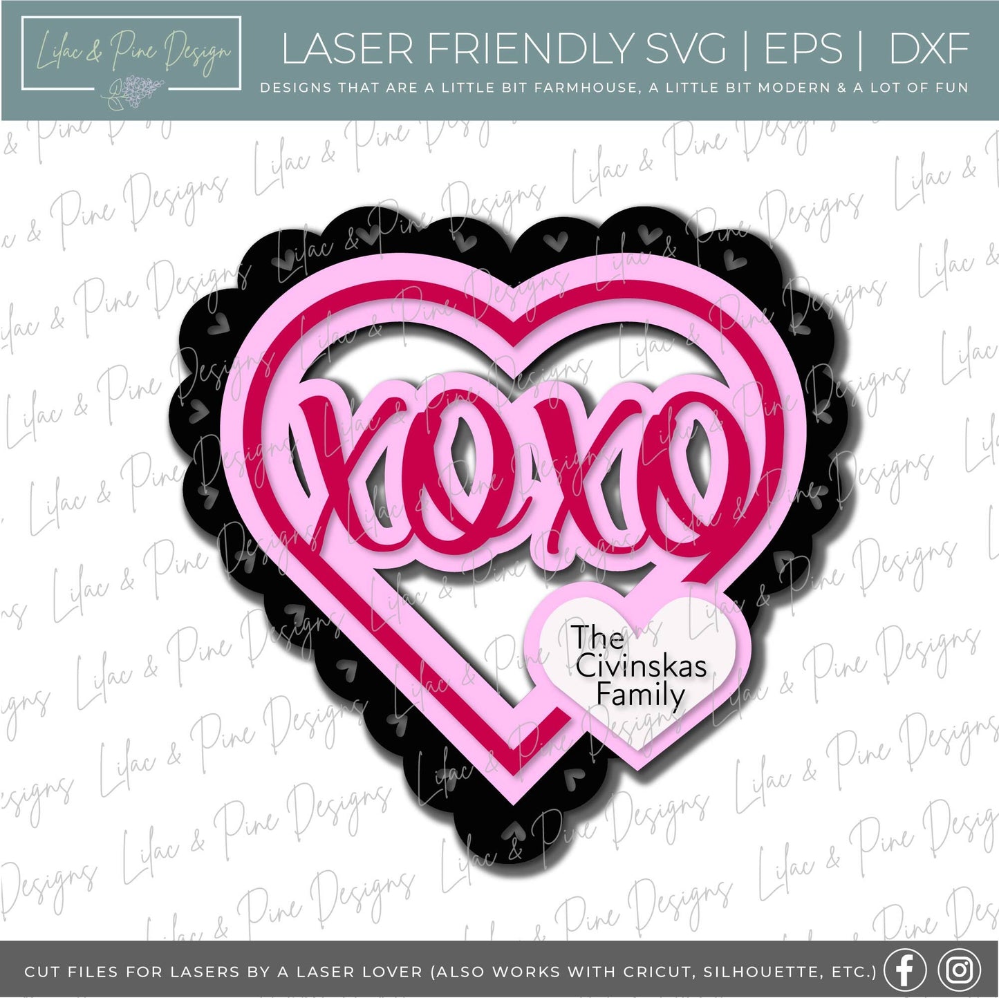 XOXO heart door hanger, Personalized Heart Welcome SVG, Scalloped heart, Valentine sign svg, Valentines Day decor, Glowforge file, laser svg