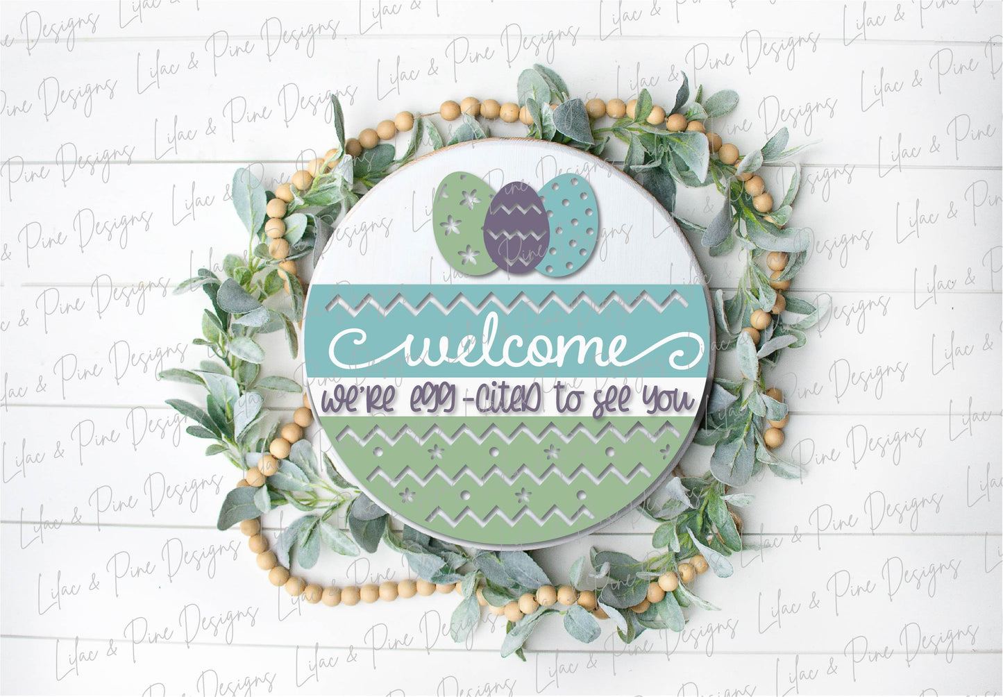 Easter Welcome door hanger SVG, Round porch Welcome sign SVG, Easter egg SVG, Farmhouse Easter decor, Glowforge svg file, laser cut file