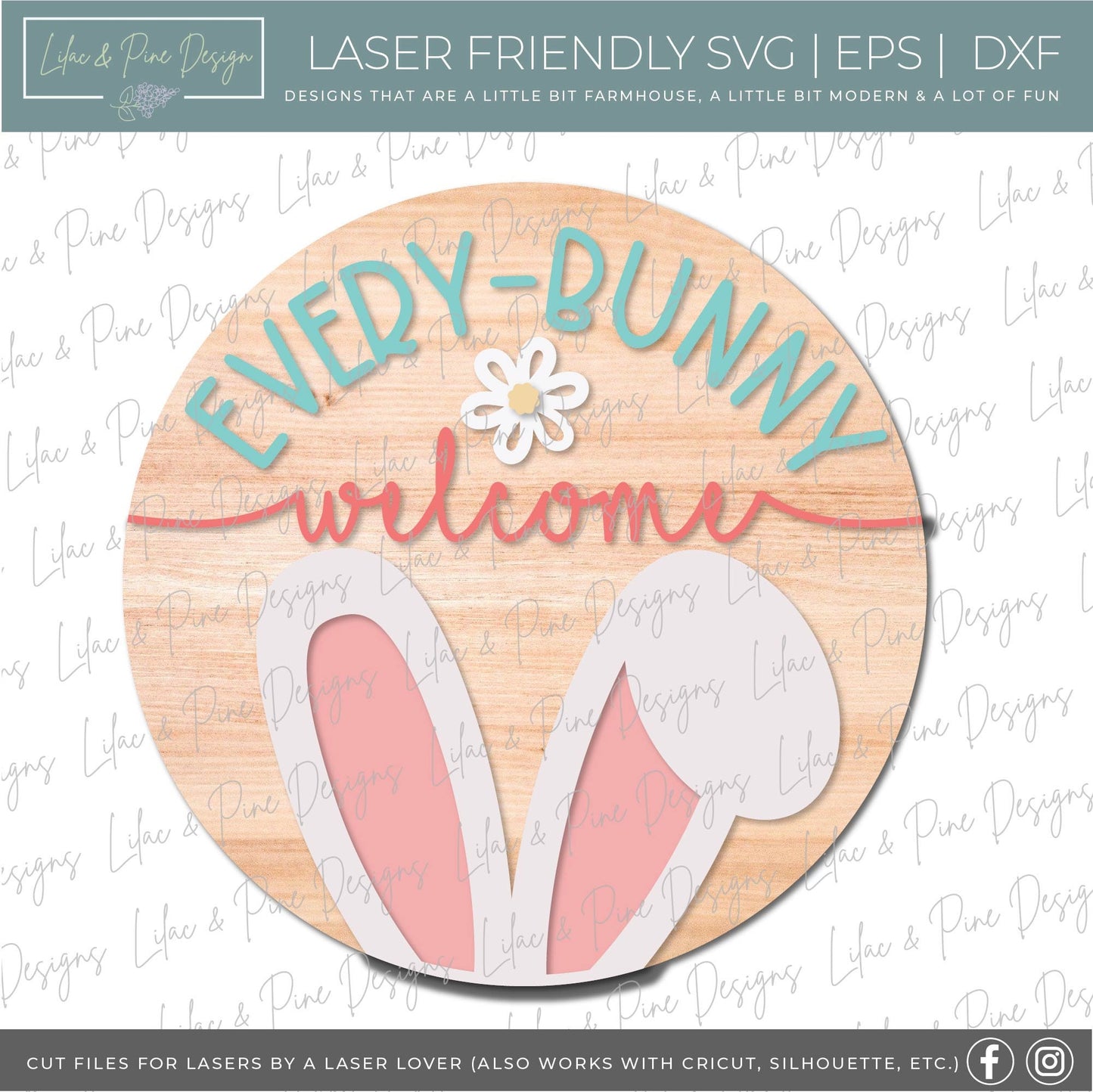 Easter Welcome door hanger, Easter porch sign SVG, Easter bunny sign, bunny ear svg, Farmhouse Easter decor, Glowforge svg, laser cut file
