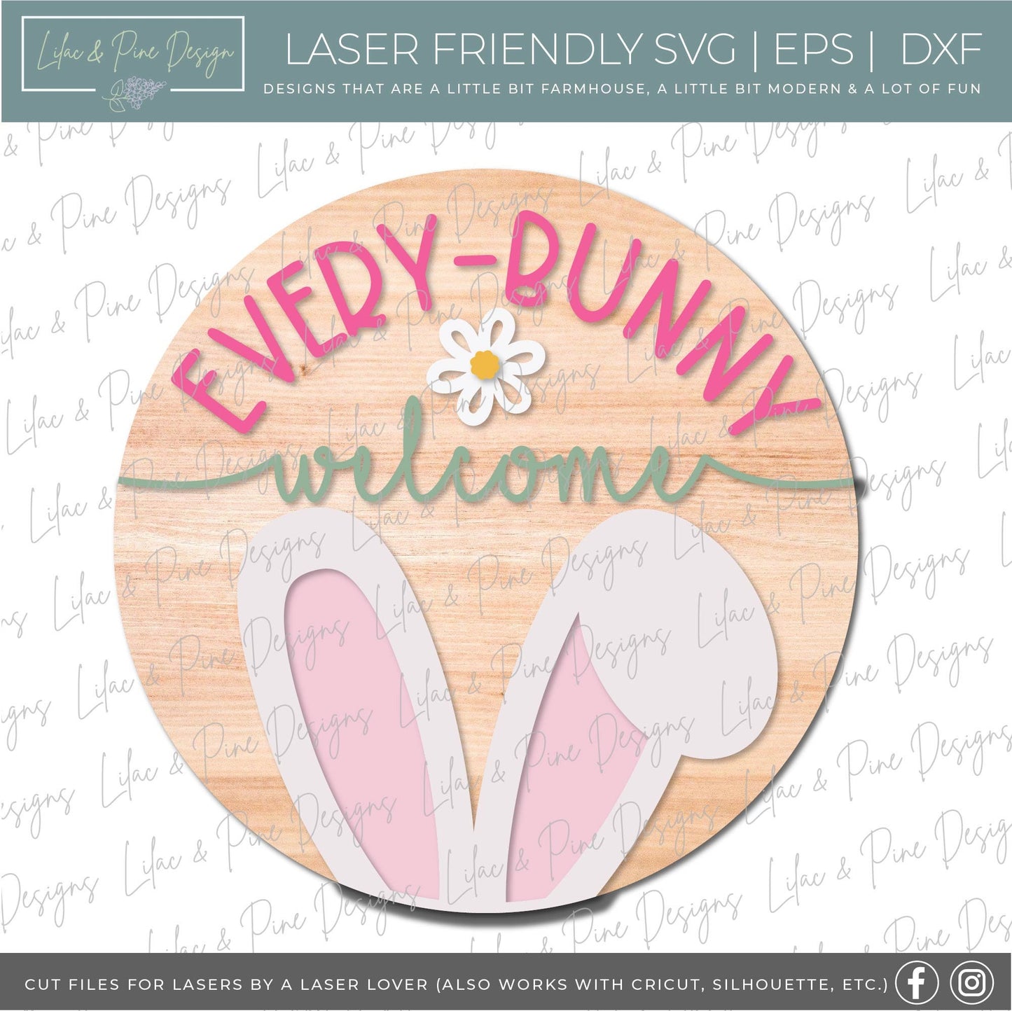 Easter Welcome door hanger, Easter porch sign SVG, Easter bunny sign, bunny ear svg, Farmhouse Easter decor, Glowforge svg, laser cut file