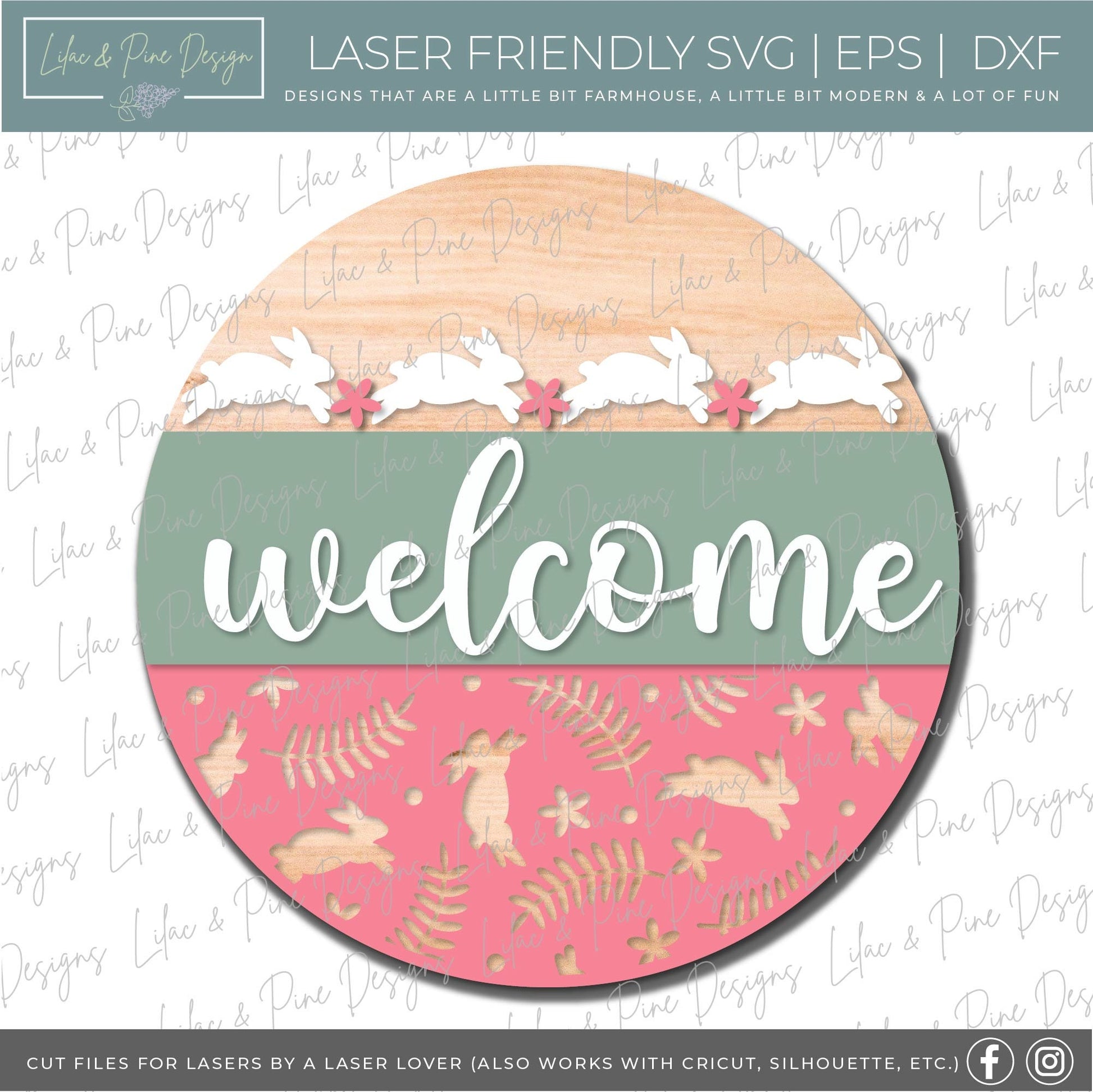 Easter Welcome door hanger, Easter blessings SVG, Easter bunny sign, spring floral svg, Farmhouse Easter decor, Glowforge svg, laser file