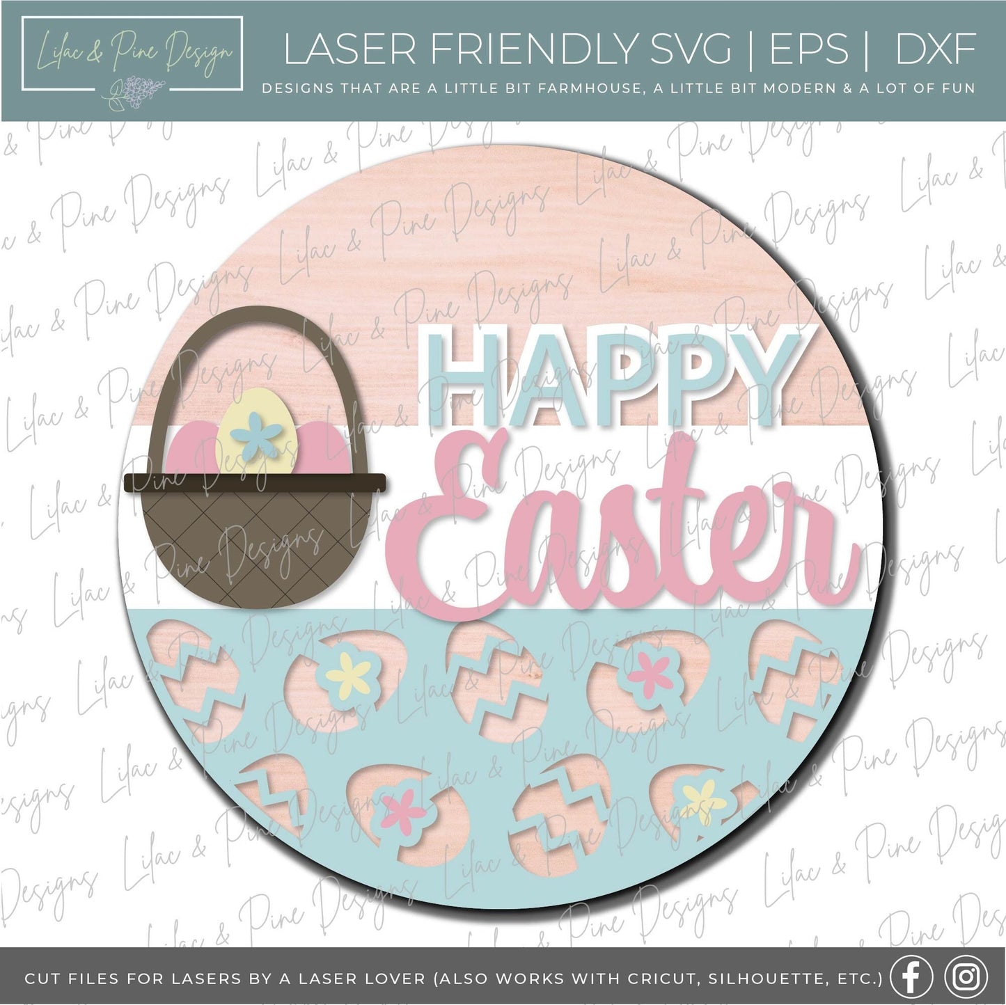 Easter Welcome door hanger, Happy Easter porch sign SVG, Easter egg svg, easter basket SVG, Easter decor, Glowforge svg, laser cut file