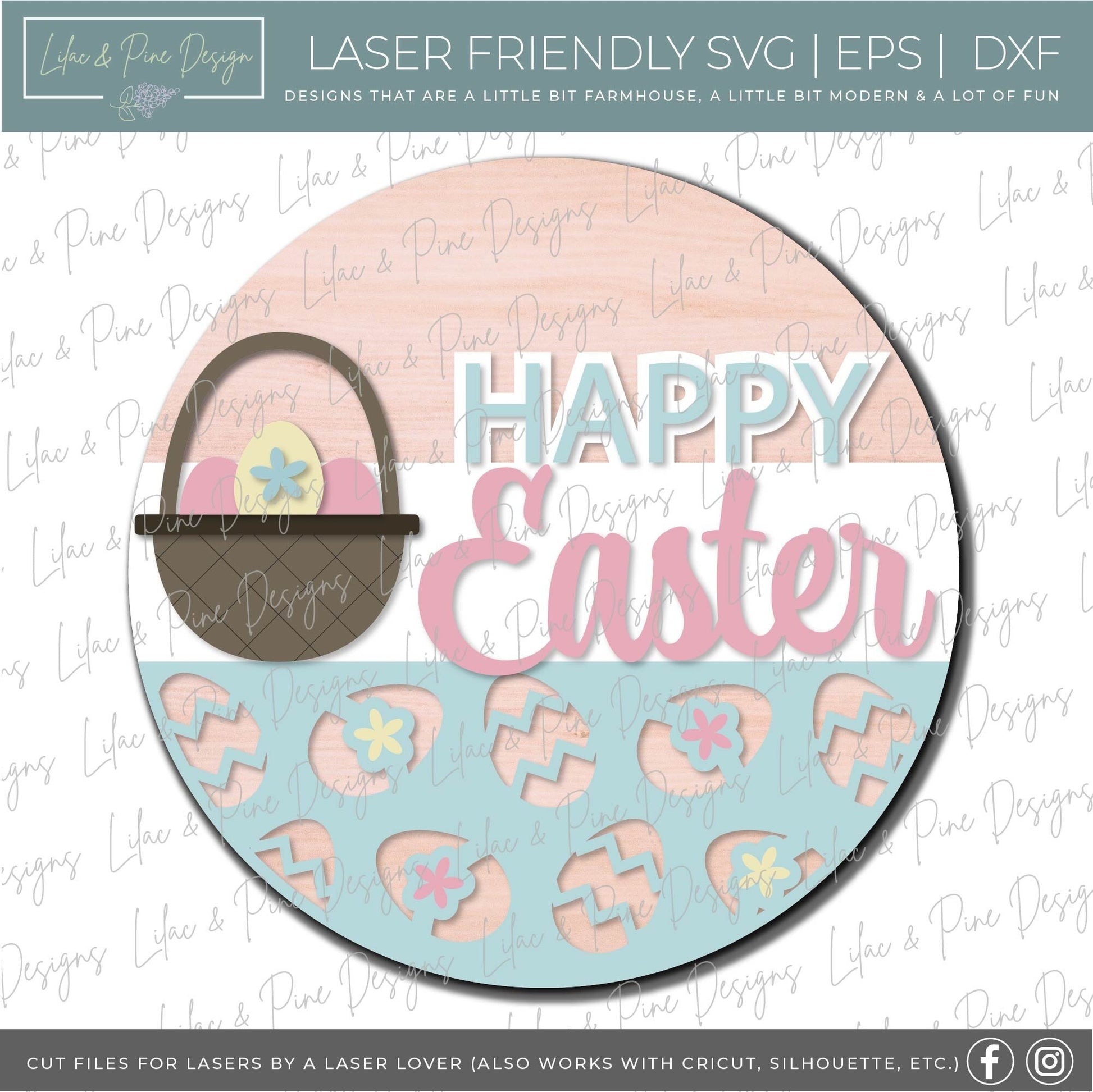 Easter Welcome door hanger, Happy Easter porch sign SVG, Easter egg svg, easter basket SVG, Easter decor, Glowforge svg, laser cut file