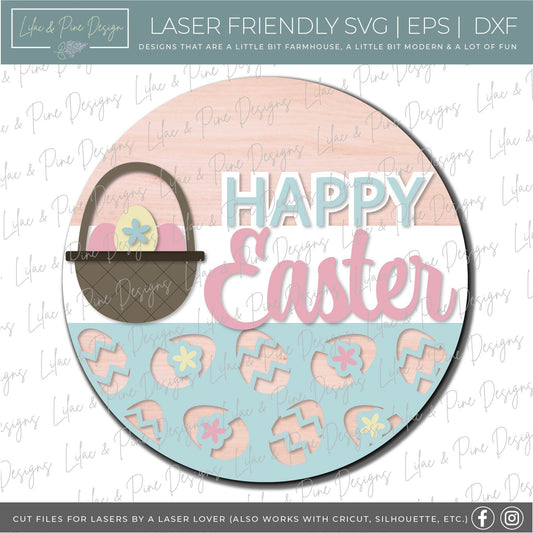 Easter Welcome door hanger, Happy Easter porch sign SVG, Easter egg svg, easter basket SVG, Easter decor, Glowforge svg, laser cut file