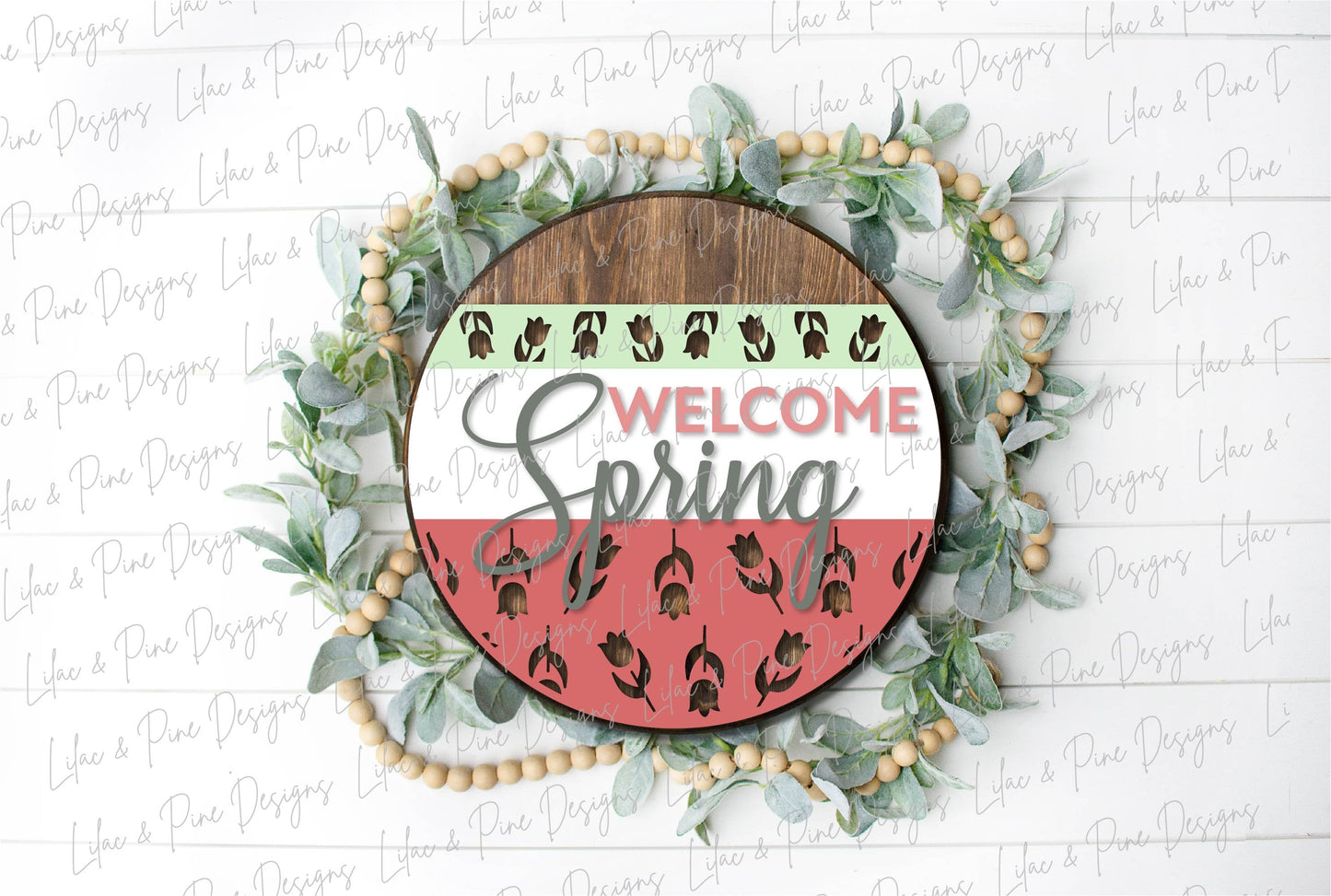 Spring Welcome door hanger, Welcome Spring sign SVG, tulip svg, tulip porch sign, spring decor, farmhouse svg, Glowforge svg, laser cut file
