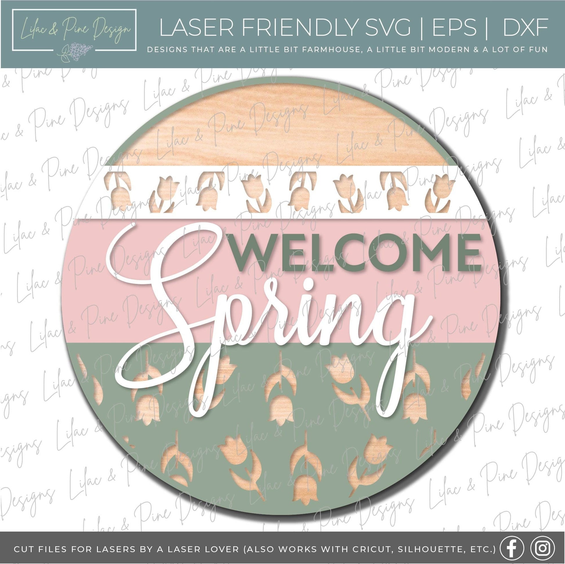 Spring Welcome door hanger, Welcome Spring sign SVG, tulip svg, tulip porch sign, spring decor, farmhouse svg, Glowforge svg, laser cut file