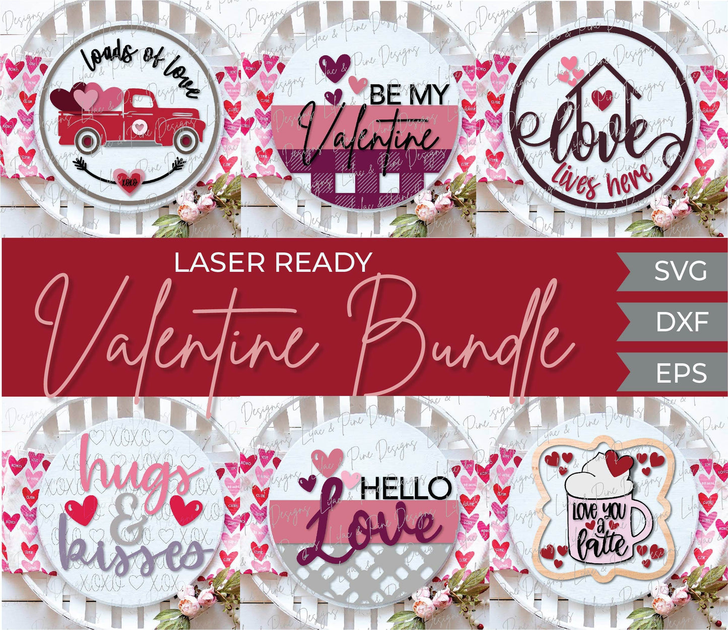 Valentines door hanger bundle, Valentines Day sign bundle SVG, Valentines laser file, hearts SVG, Glowforge files, laser cut file