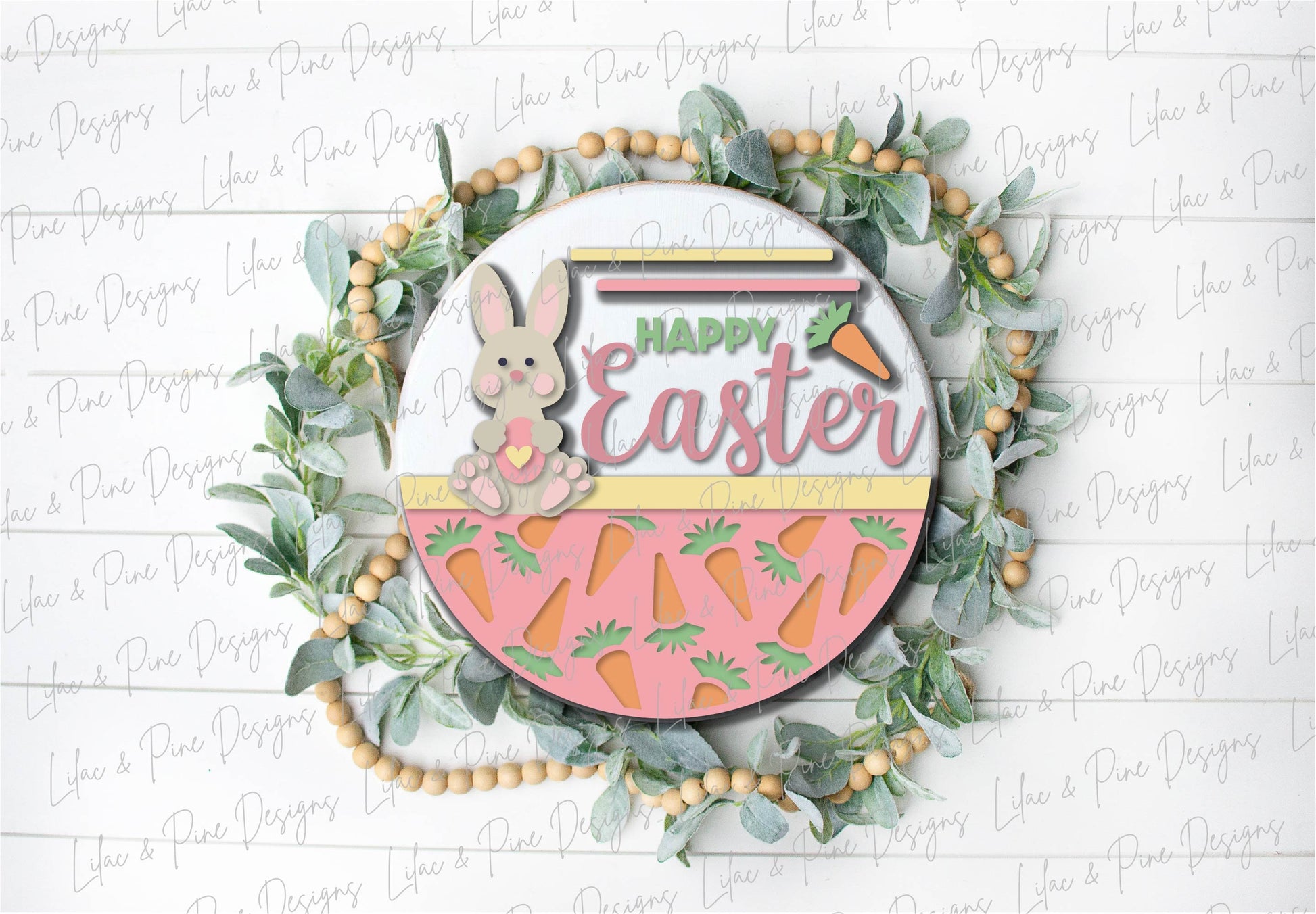 Happy Easter round sign SVG, Easter bunny door hanger, bunny and carrot sign svg, Welcome round, Easter decor, Glowforge Svg, laser cut file