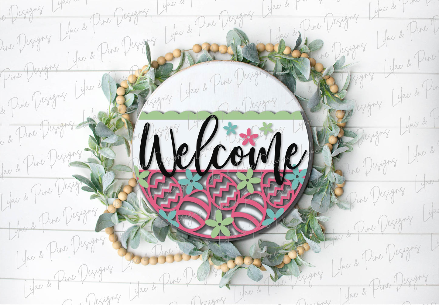 Welcome Easter round sign SVG, Easter egg door hanger, Easter Egg sign svg, Spring Welcome SVG, Easter decor, Glowforge Svg, laser cut file
