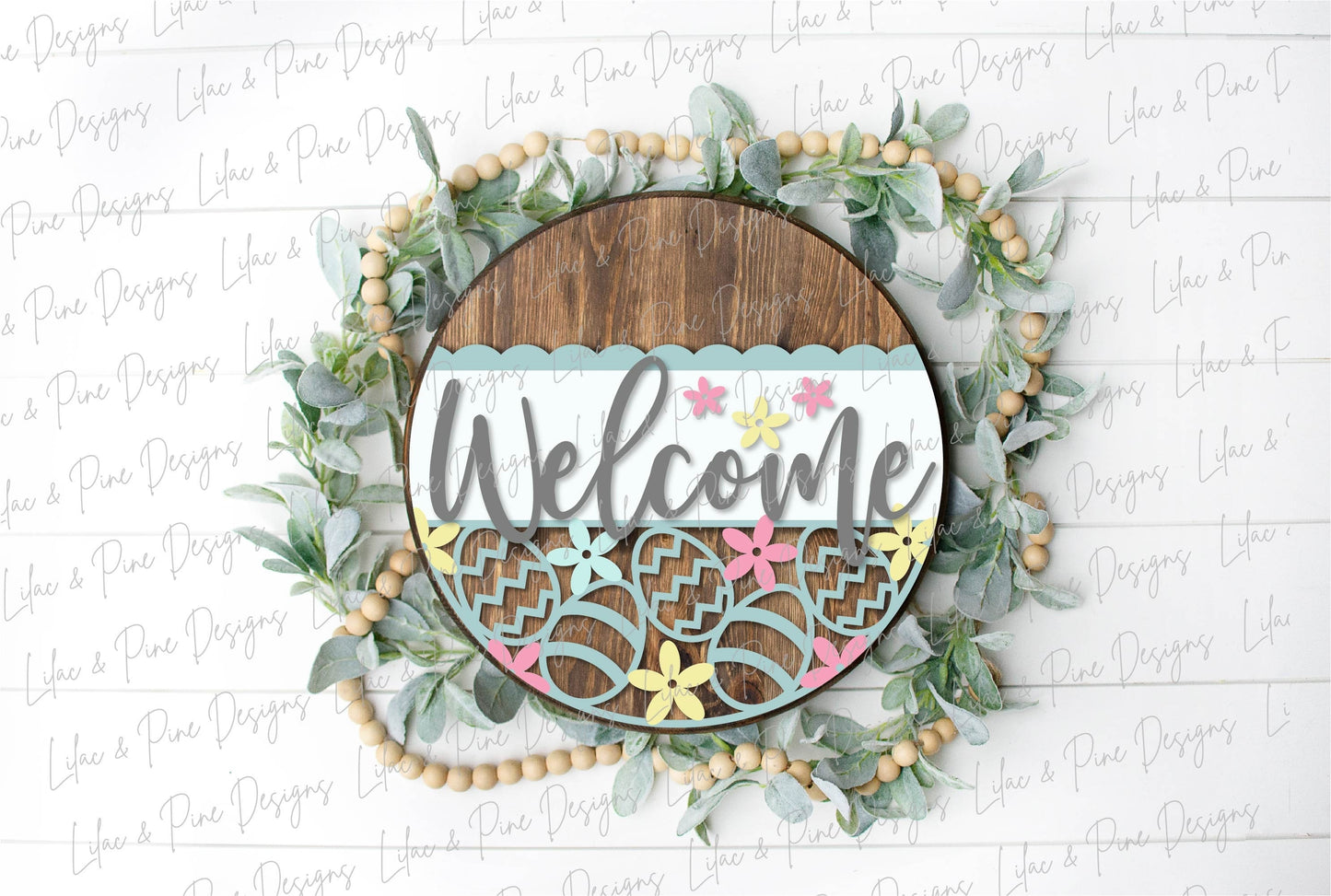 Welcome Easter round sign SVG, Easter egg door hanger, Easter Egg sign svg, Spring Welcome SVG, Easter decor, Glowforge Svg, laser cut file