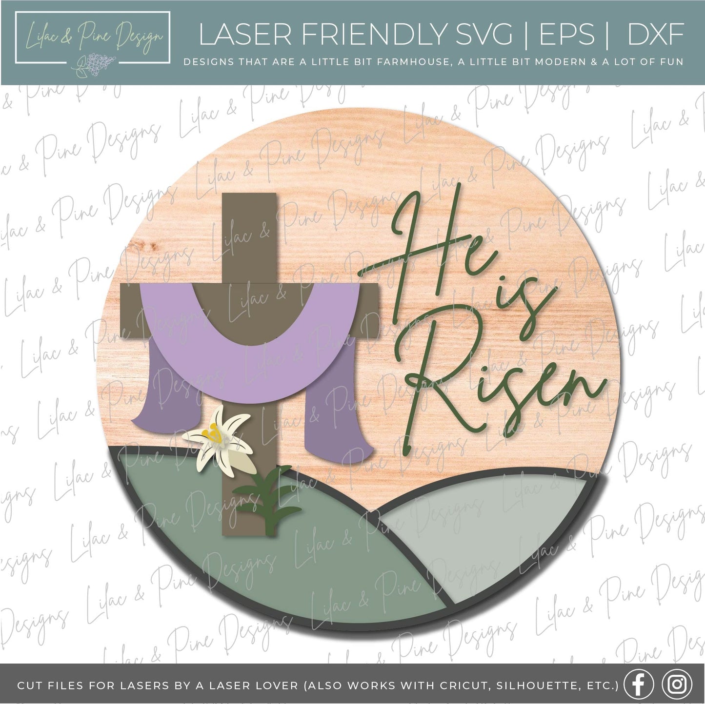 He is Risen door hanger SVG, Easter porch sign, Easter cross svg, Spring SVG, Easter lily SVG, Easter decor, Glowforge Svg, laser cut file